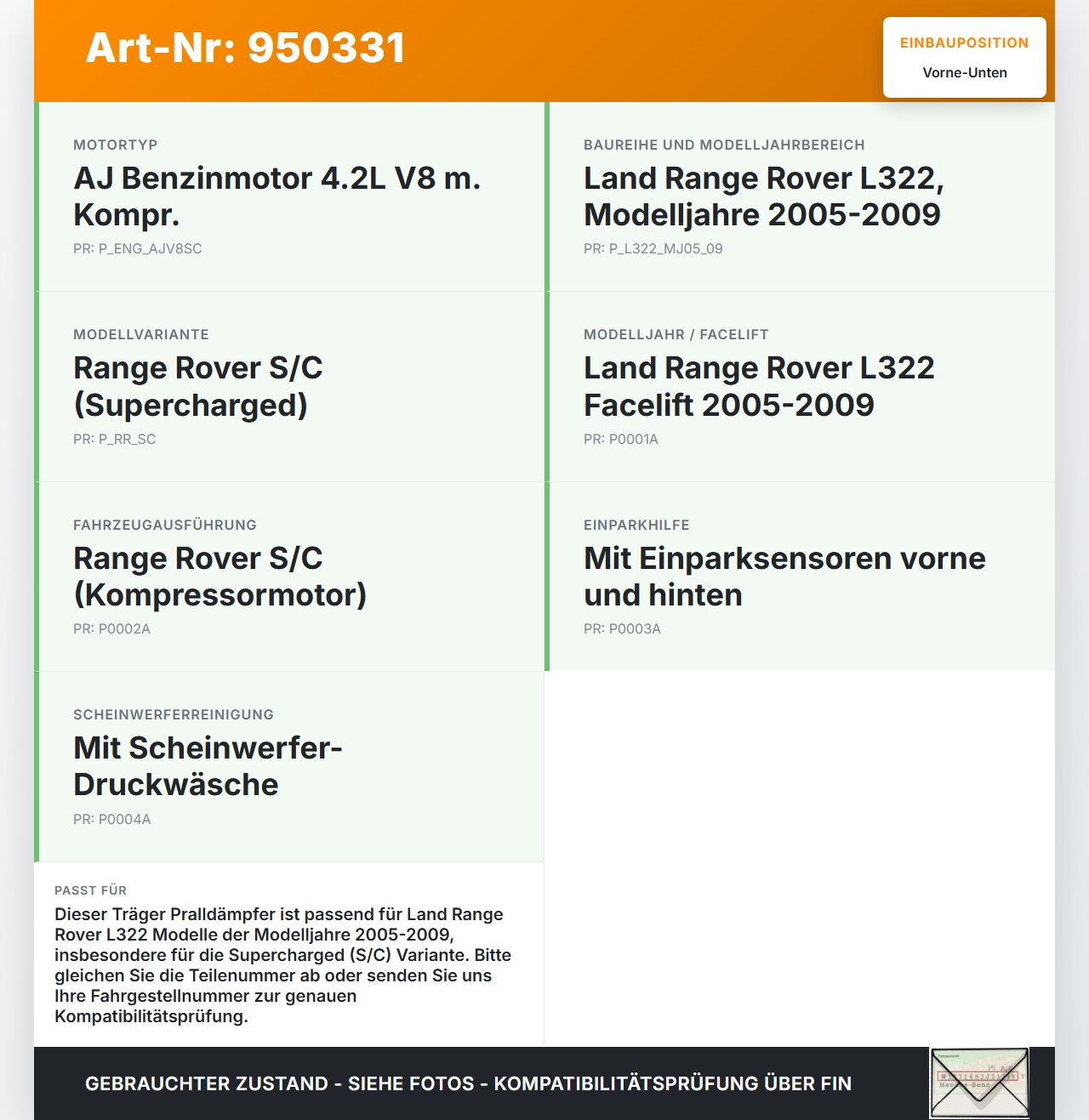 Land Range Rover L322 05-09 Träger Pralldämpfer für Stoßstange Vorne Unten Land Range Rover L322 05-09 20.09.2006... Vorschau 3