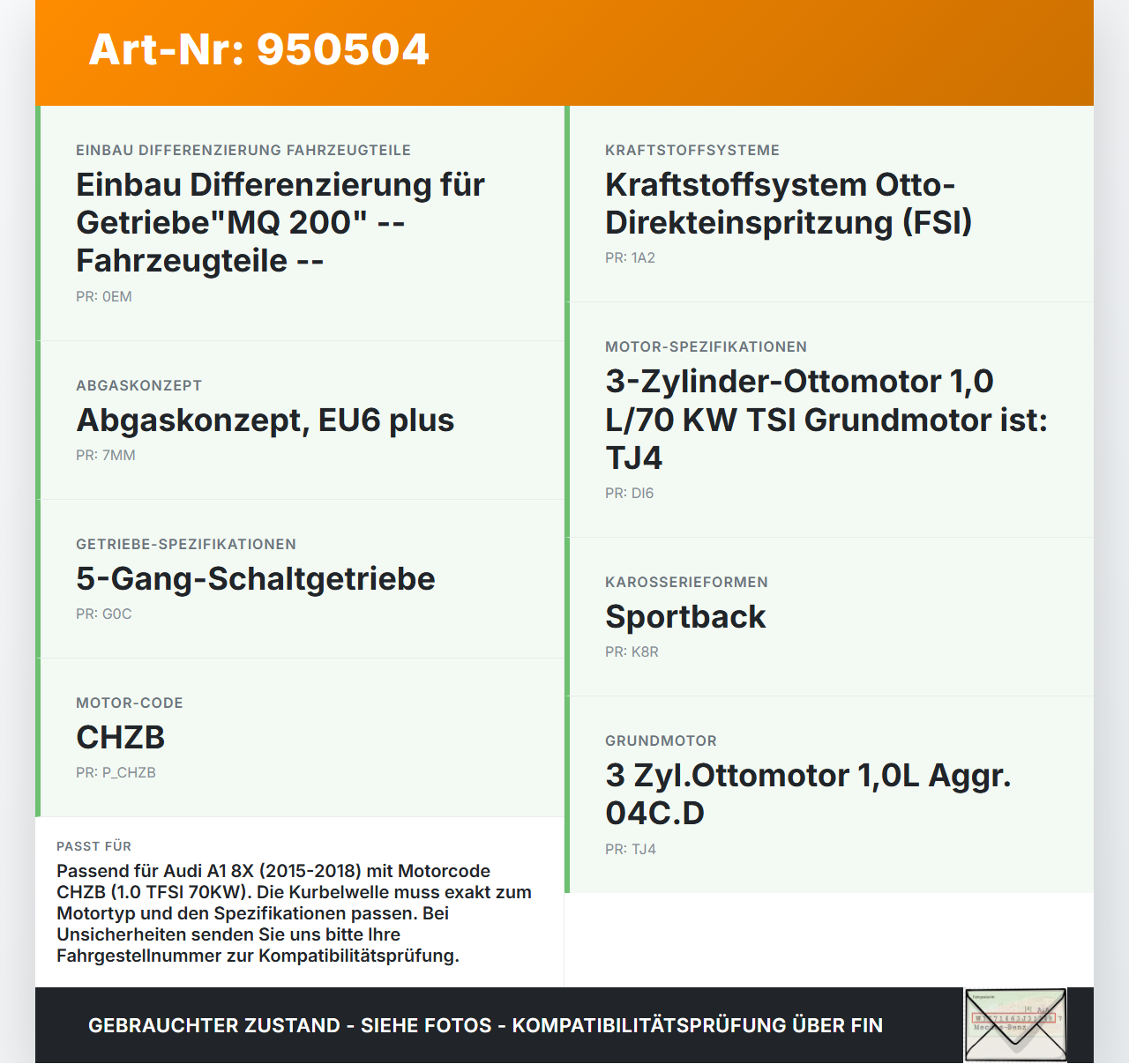 Audi A1 8X 15-18 TFSi 1,0 70KW CHZB Kurbelwelle Audi A1 8X 15-18 23.02.2016 gebraucht Vorschau 3