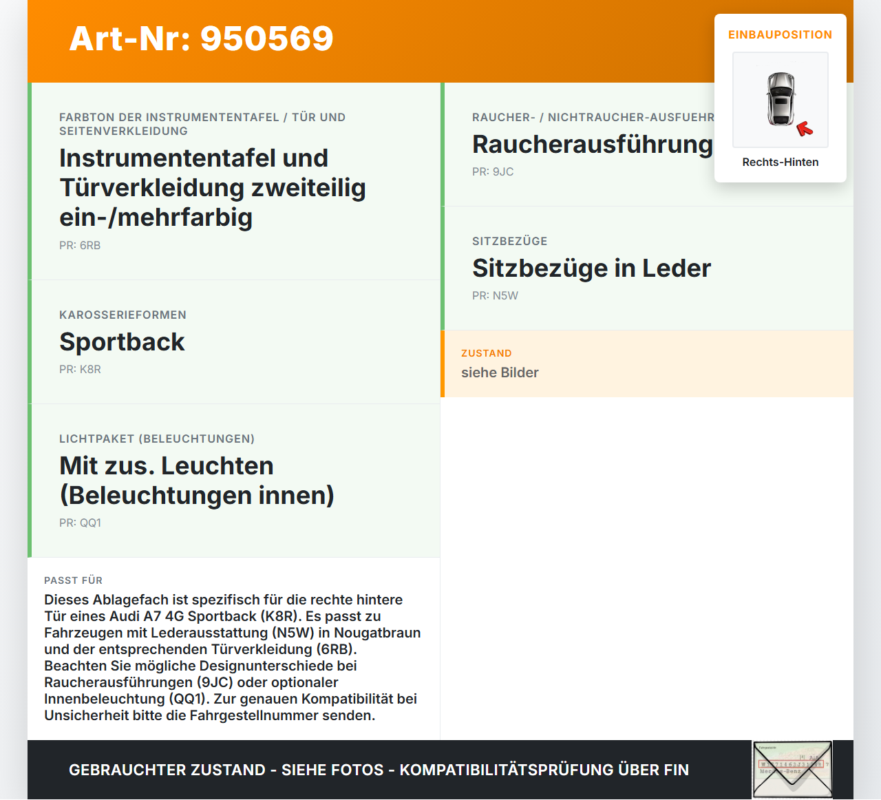 Audi A7 4G 10-18 Coupe Ablagefach für Tür Rechts Hinten Audi A7 4G 10-18 19.06.2012 gebraucht Vorschau 3