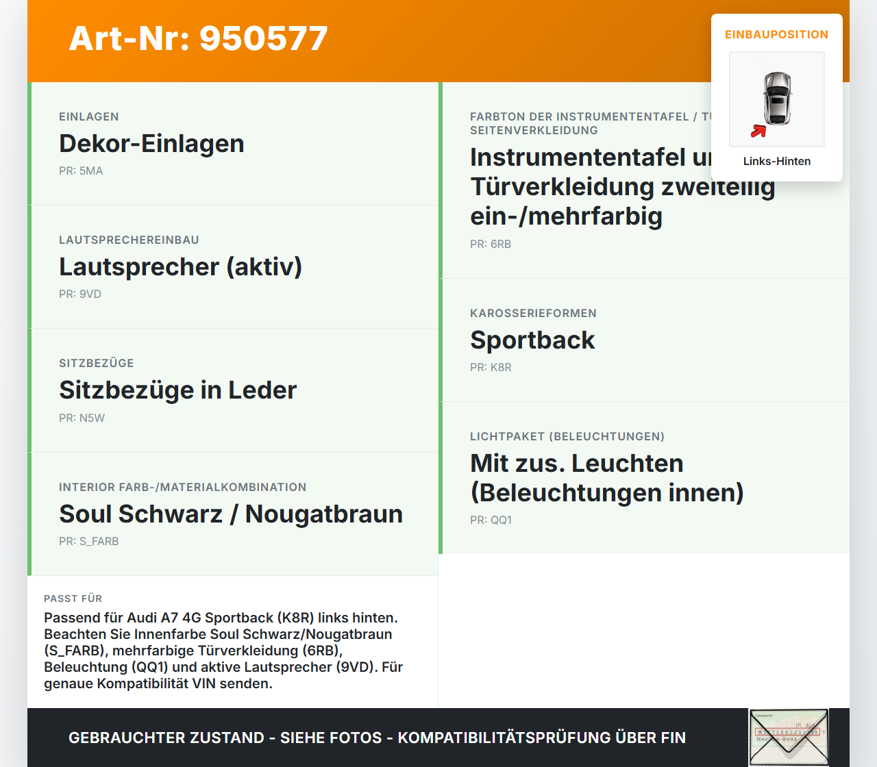 Audi A7 4G 10-18 Coupe Türverkleidung Türpappe Links Hinten Soul Schwarz u. Nougatbraun Audi A7 4G 10-18 19.06.2012... Vorschau 3