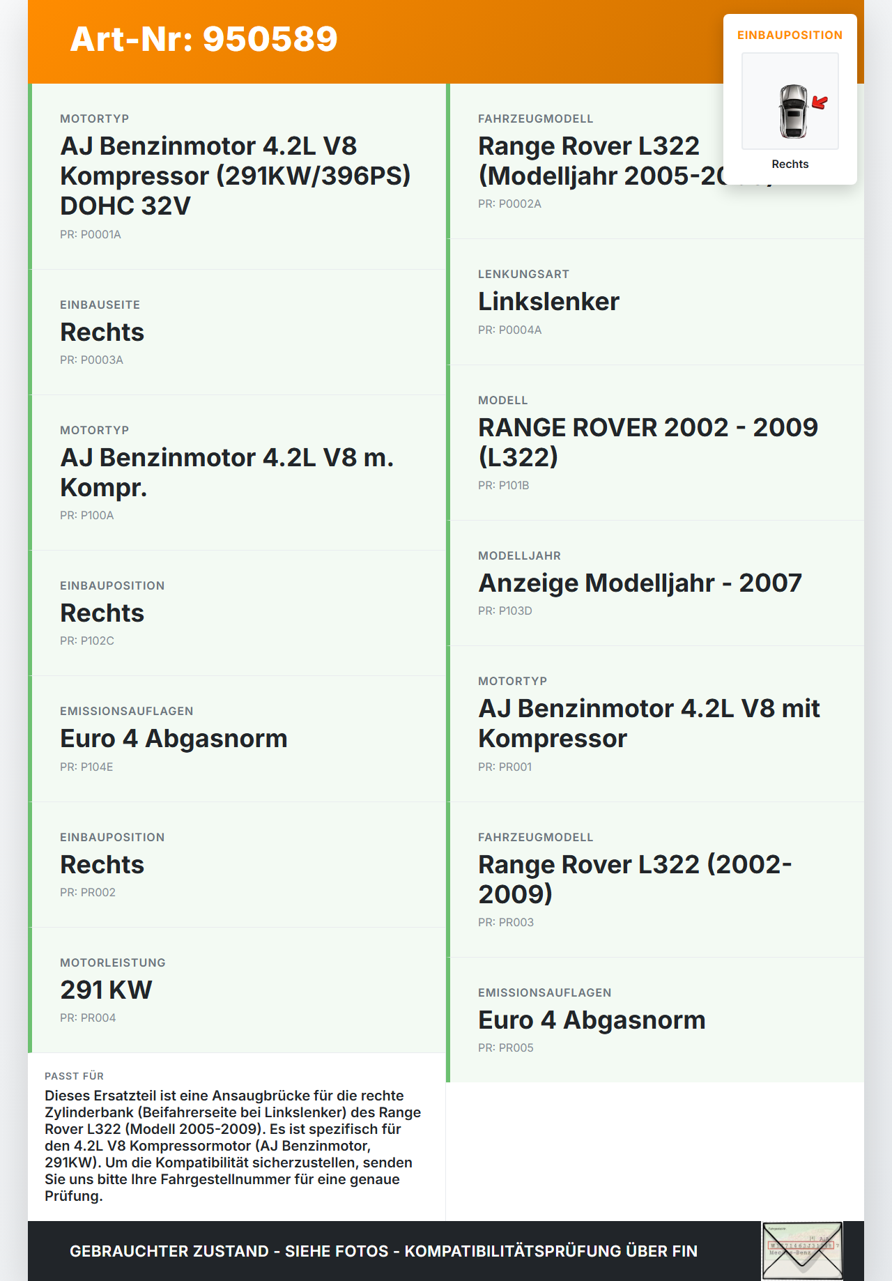 Land Range Rover L322 05-09 4,2 291KW 32V DOHC Ansaugbrücke Ansaugkrümmer Rechts Land Range Rover L322 05-09... Vorschau 3