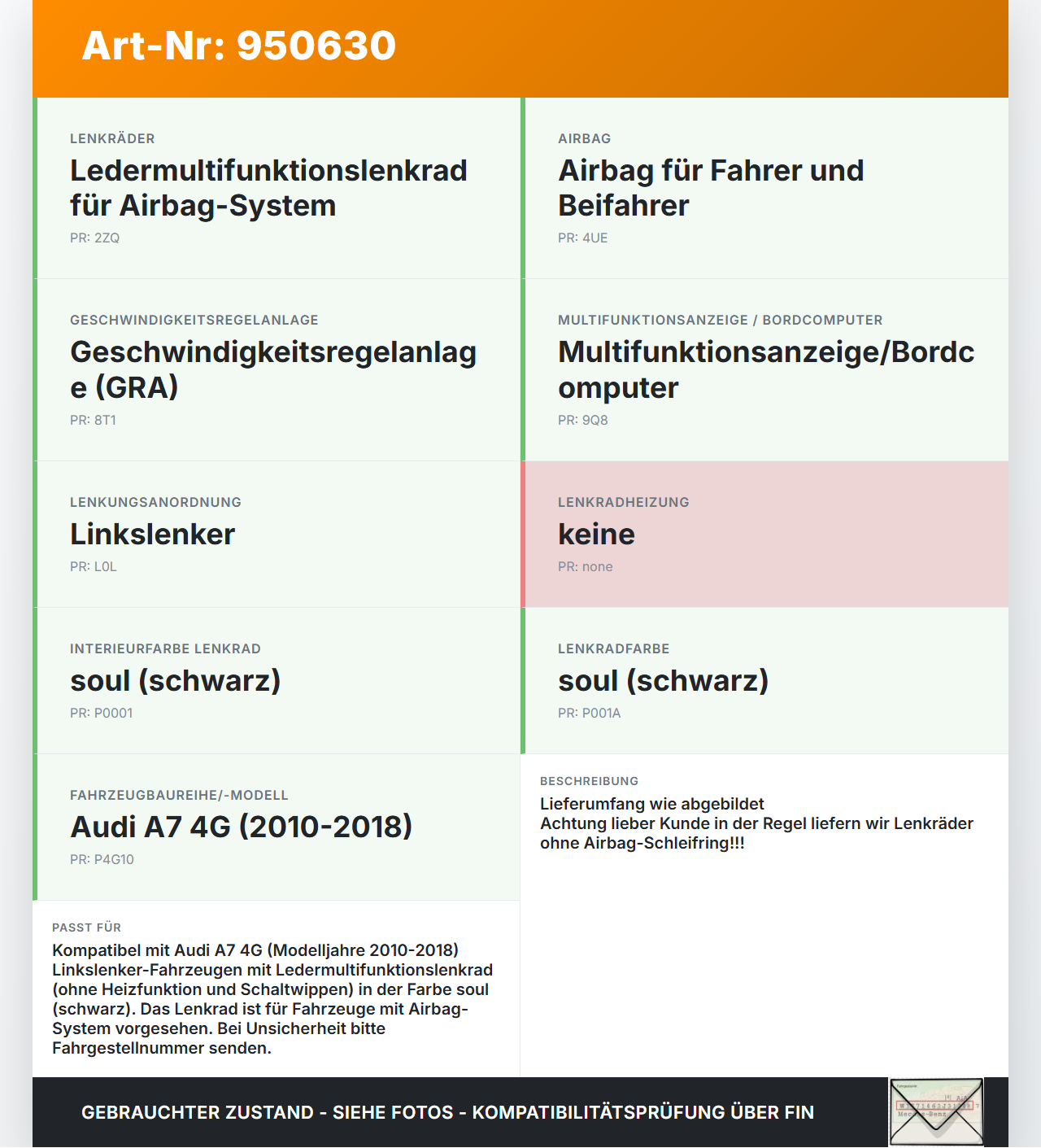 Audi A7 4G 10-18 Lenkrad ohne Airbag Audi A7 4G 10-18 19.06.2012 4G0419091M 4G0419091M1KT gebraucht Vorschau 3