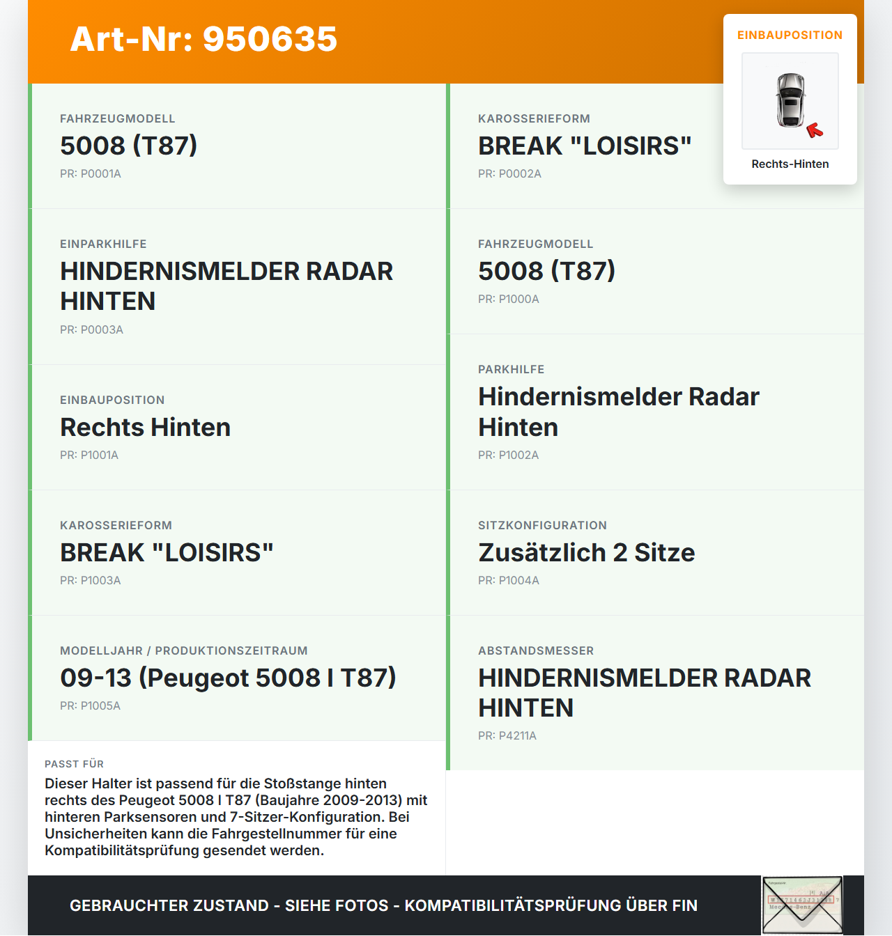 Peugeot 5008 I T87 09-13 Halter Träger Aufnahme Führung für Stoßstange Rechts Hinten Peugeot 5008 I T87 09-13... Vorschau 3