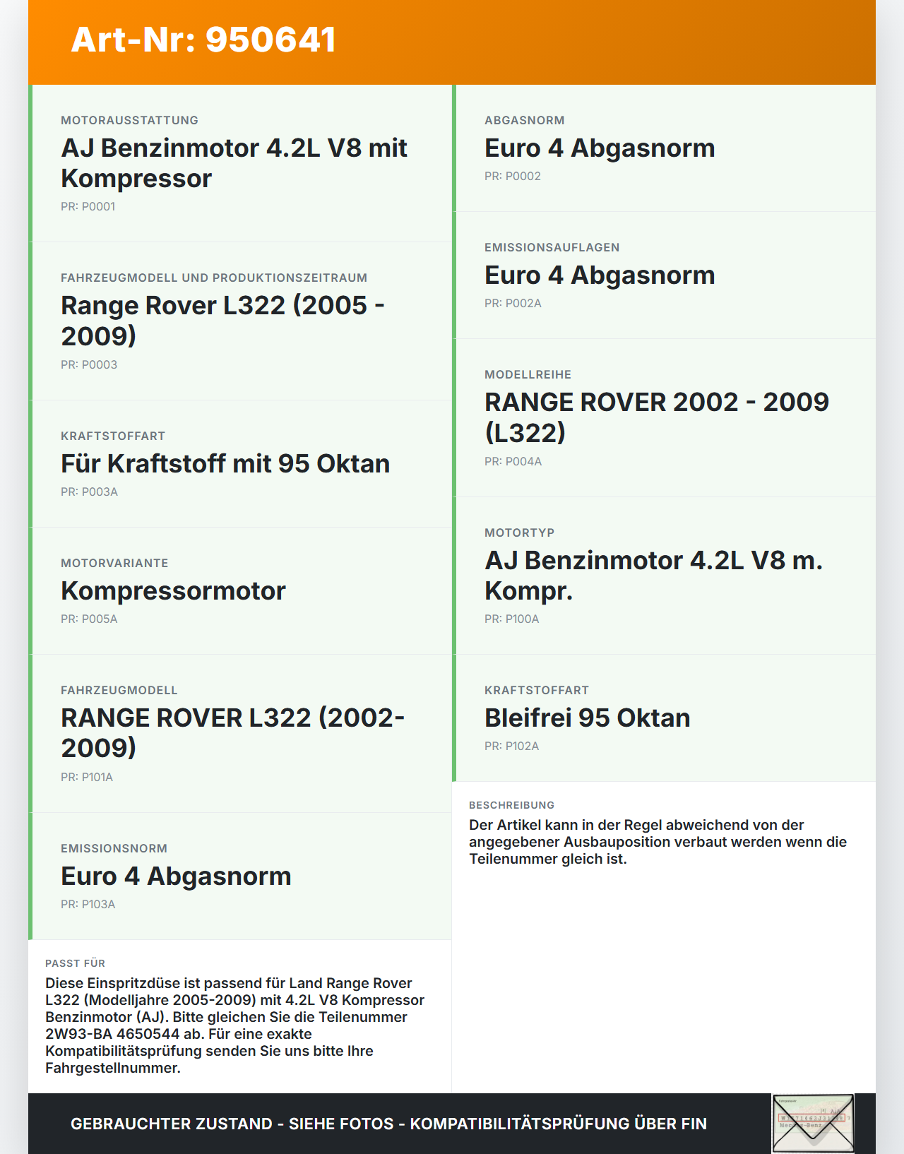 Land Range Rover L322 05-09 4,2 291KW Einspritzdüse Einspritzventil Zyl.1 Land Range Rover L322 05-09 20.09.2006... Vorschau 3