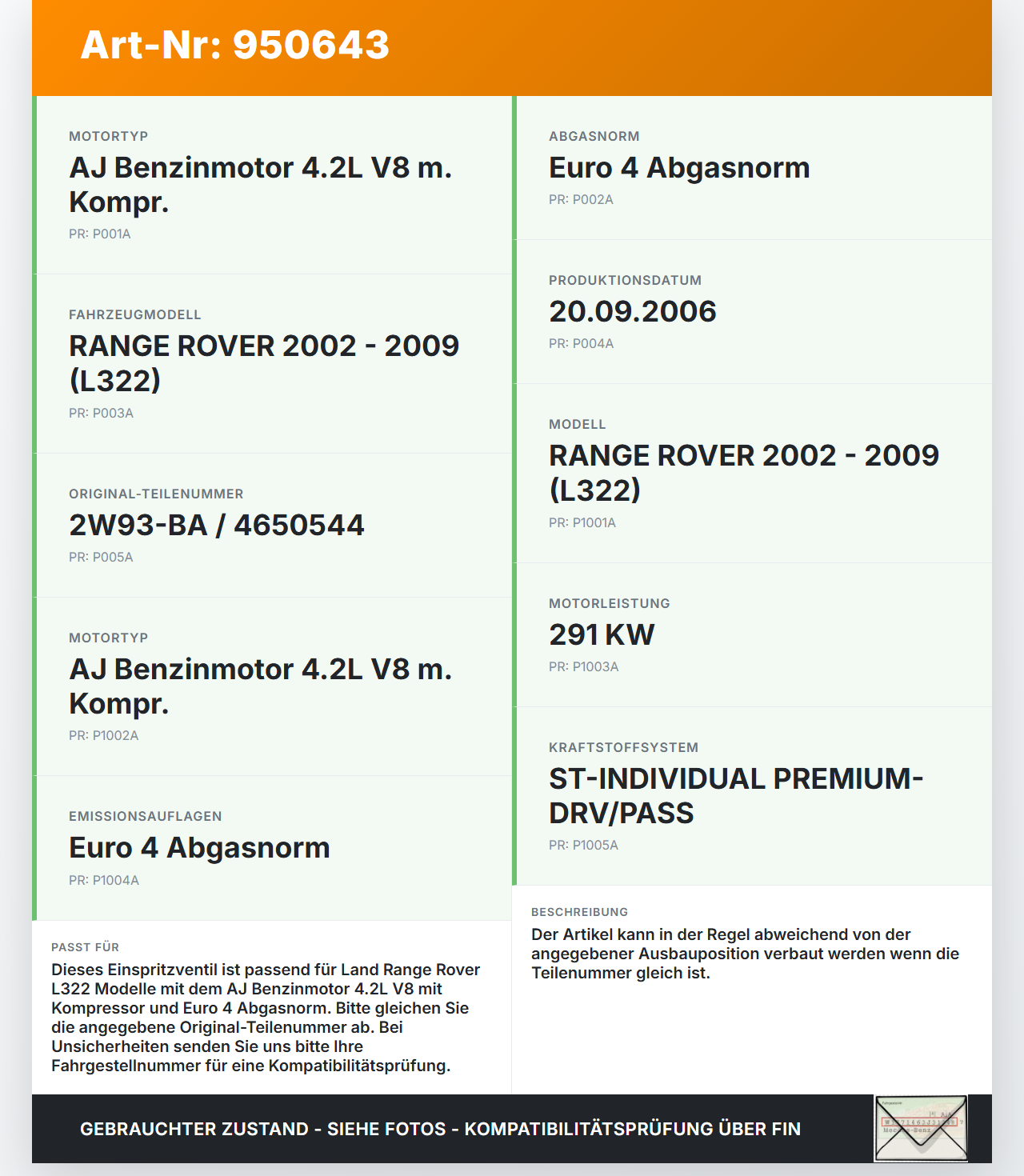 Land Range Rover L322 05-09 4,2 291KW Einspritzdüse Einspritzventil Zyl.1 Land Range Rover L322 05-09 20.09.2006... Vorschau 3