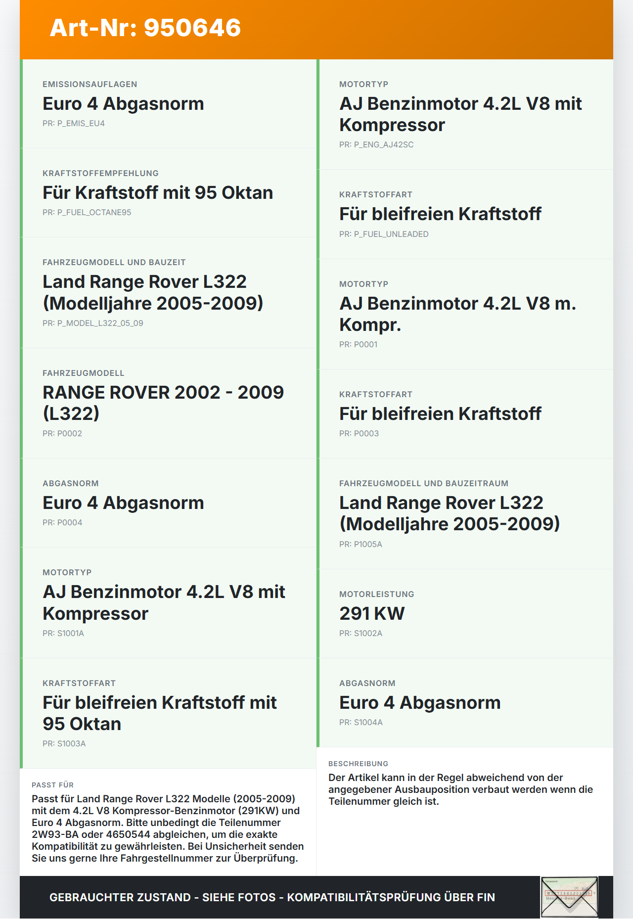 Land Range Rover L322 05-09 4,2 291KW Einspritzdüse Einspritzventil Zyl.7 Land Range Rover L322 05-09 20.09.2006... Vorschau 3