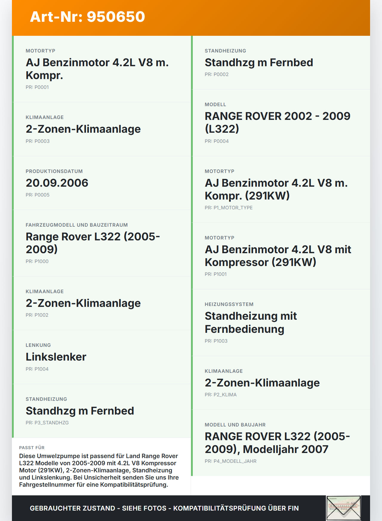 Land Range Rover L322 05-09 4,2 291KW Umwelzpumpe Heizung Pumpe Land Range Rover L322 05-09 20.09.2006 gebraucht Vorschau 3