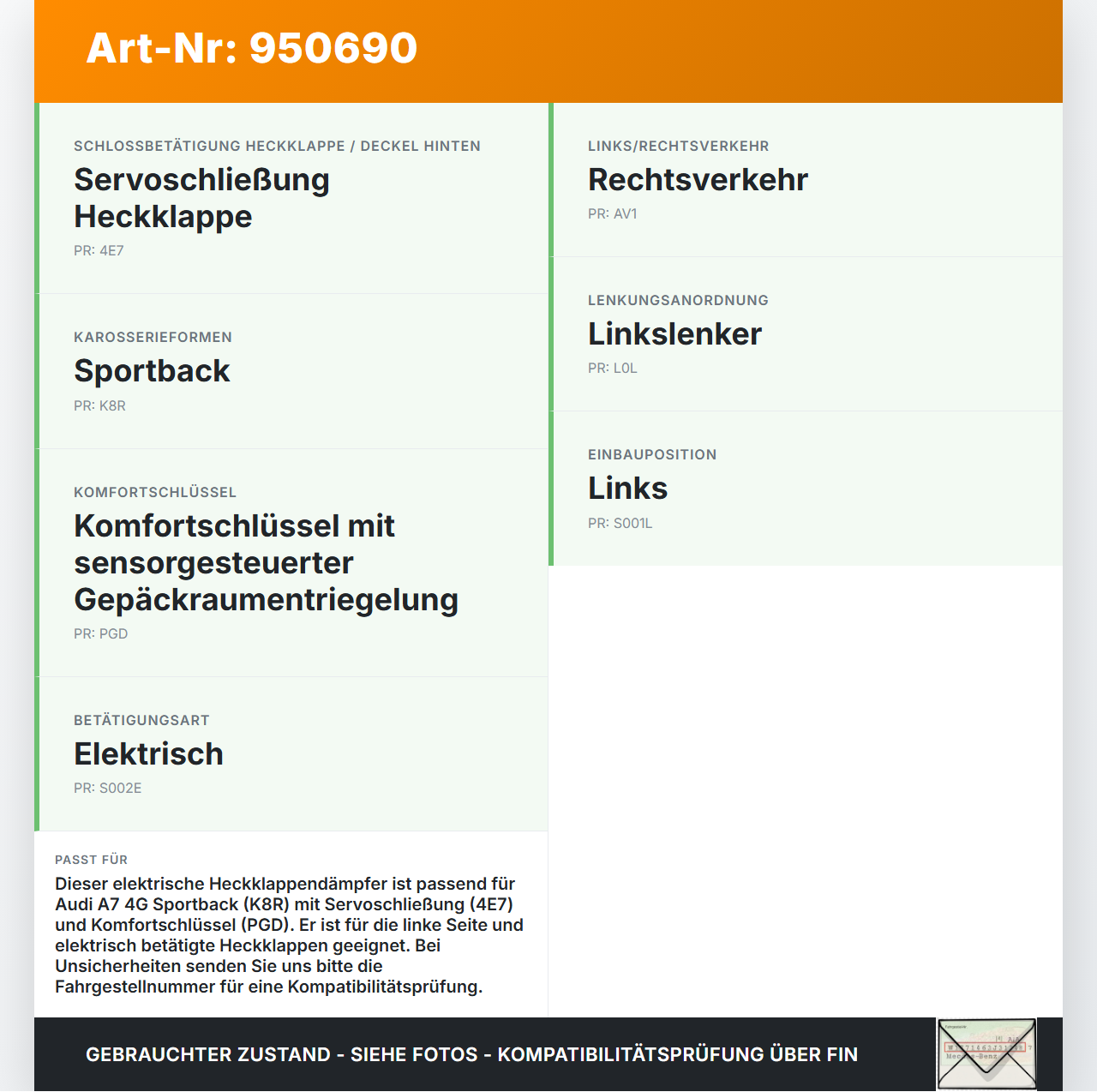 Audi A7 4G 10-18 Coupe 2x Elektr. Dämpfer für Heckklappe Gasdruckfeder Audi A7 4G 10-18 19.06.2012 4G8827857S... Vorschau 3