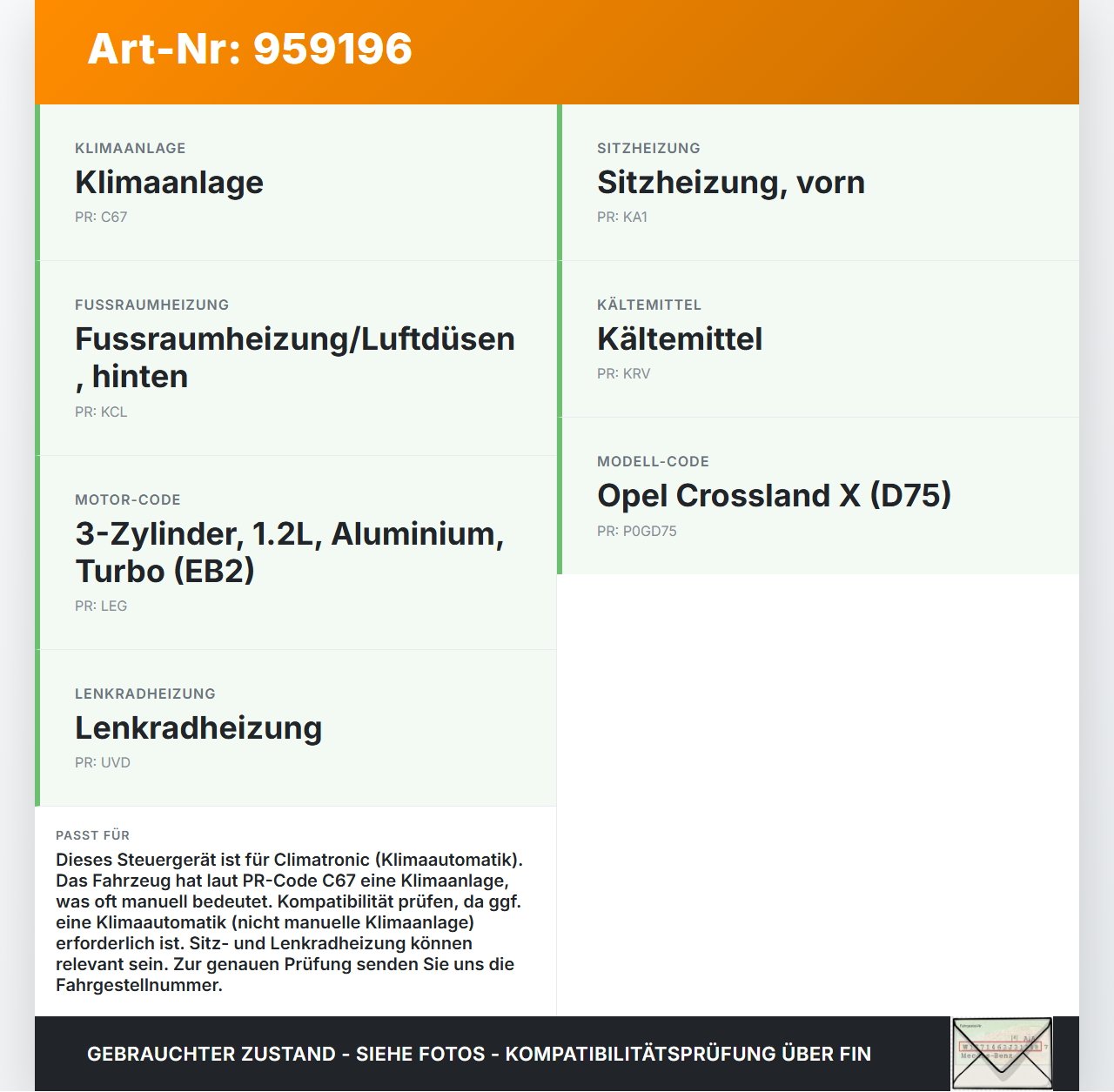 Opel Crossland X D75 20-24 Steuergerät ECU Modul SG für Climatronic Opel Crossland X D75 20-24 26.02.2021... Vorschau 3