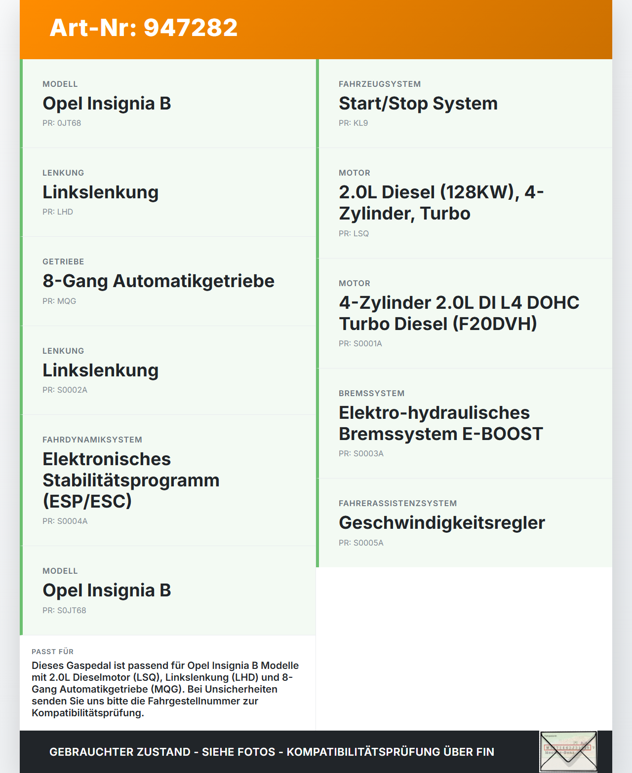 Opel Insignia B 17-21 CDTi 2,0 128KW Gaswertgeber Gaspedal Opel Insignia B 17-21 29.10.2021 84657615 545334844 gebraucht Vorschau 3