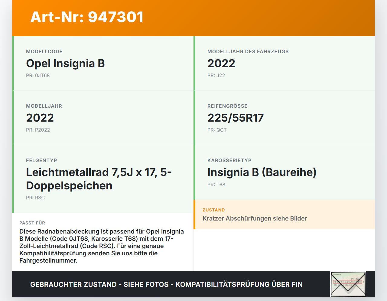 Opel Insignia B 17-21 Radnabenabdeckung Rad Nabenabdeckung Nabenblende Pos.2 Opel Insignia B 17-21 29.10.2021... Vorschau 3