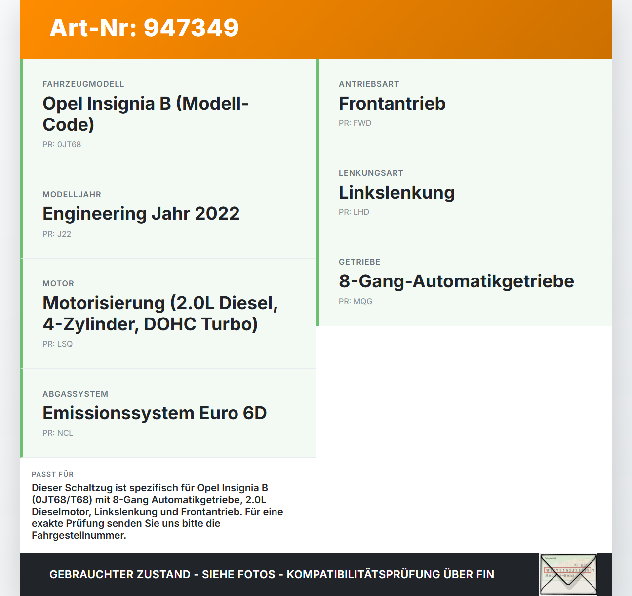 Opel Insignia B 17-21 CDTi 2,0 128KW Autom Schaltzug Schaltseilzug Schaltseil Opel Insignia B 17-21 29.10.2021 gebraucht Vorschau 3