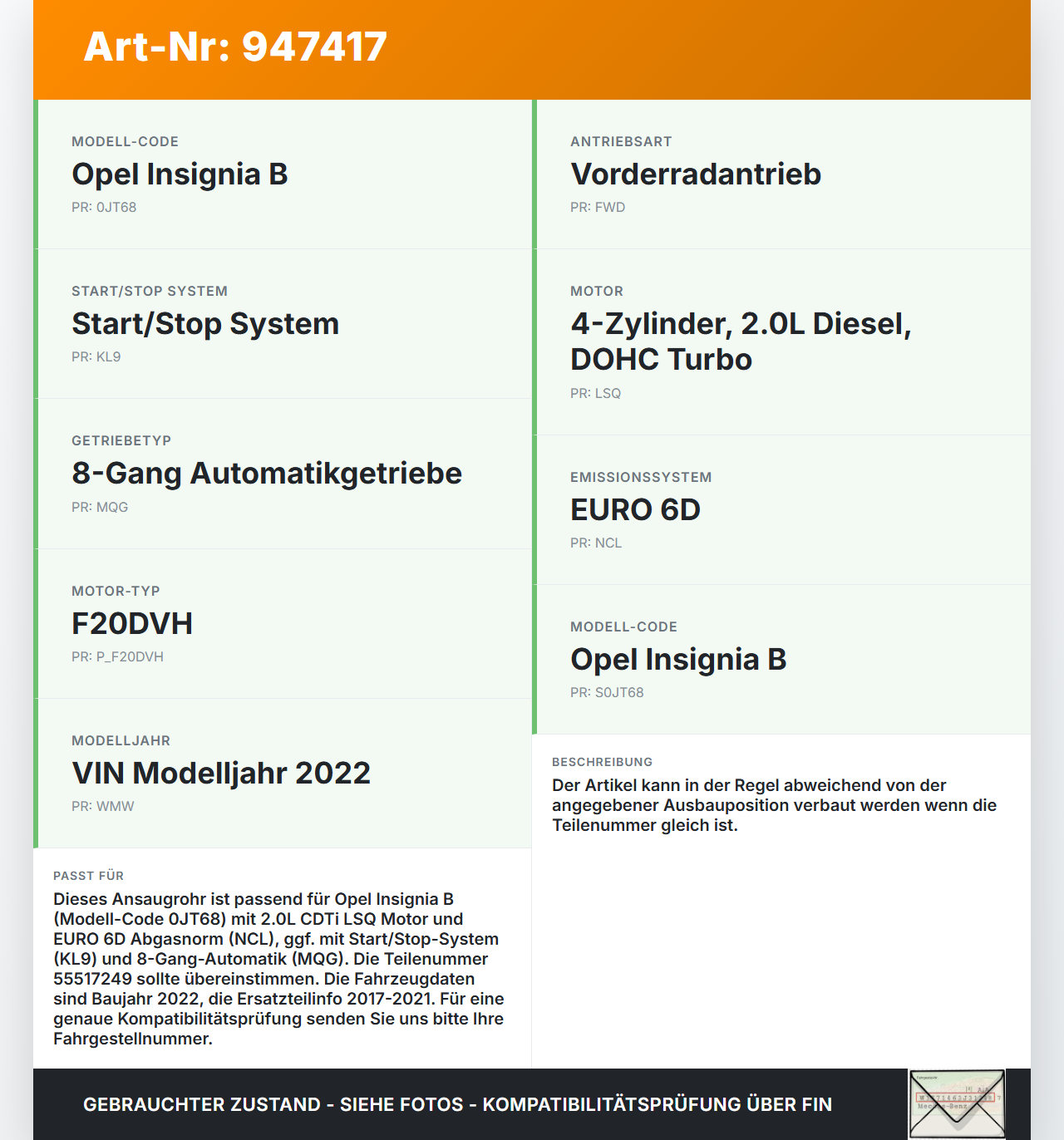 Opel Insignia B 17-21 CDTi 2,0 128KW Ansaugrohr Ladeluftschlauch Luftschlauch Pos.1 Opel Insignia B 17-21... Vorschau 3