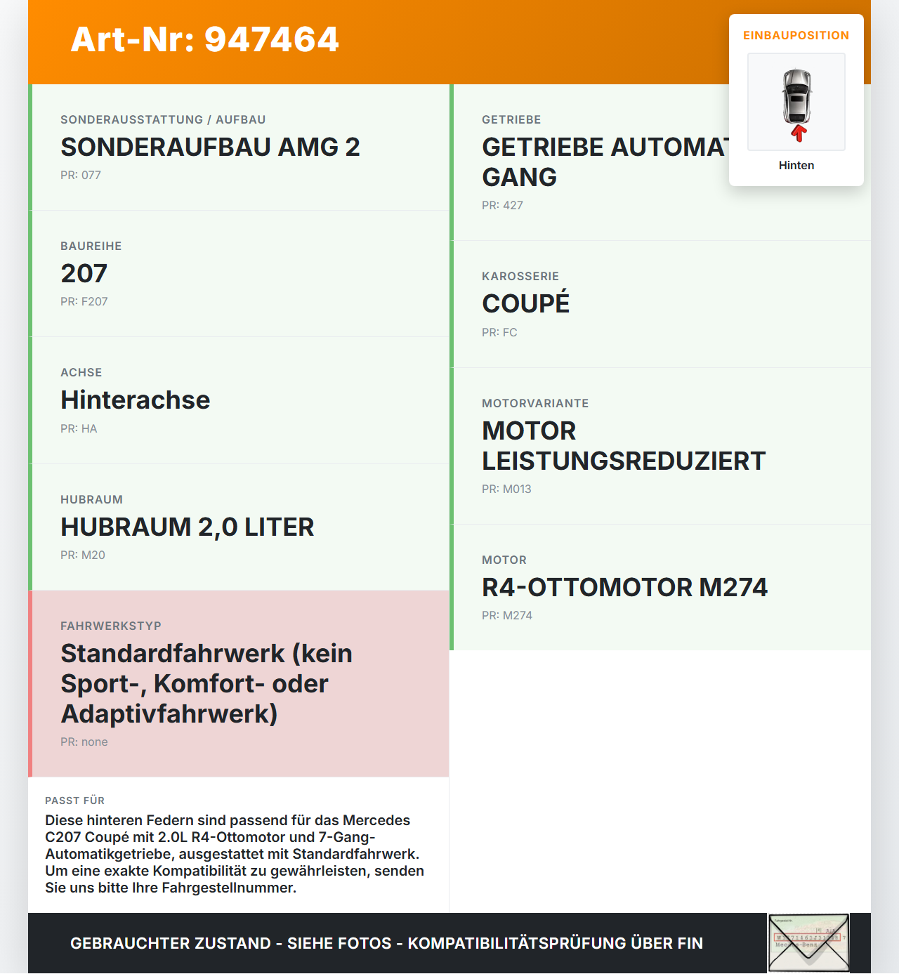 Mercedes C207 E200 13-17 Coupe Federn Hinten Beide Mercedes C207 E200 13-17 16.07.2015 gebraucht Vorschau 3