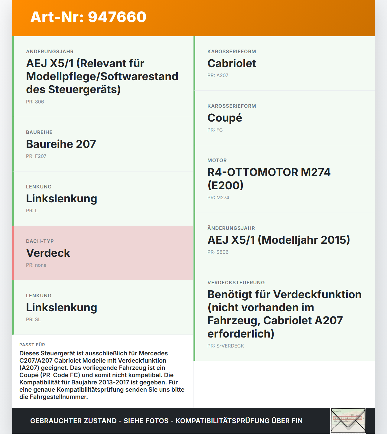 Mercedes C207 E200 13-17 Steuergerät ECU Modul für Verdeck Mercedes C207 E200 13-17 16.07.2015 A2079004400... Vorschau 3