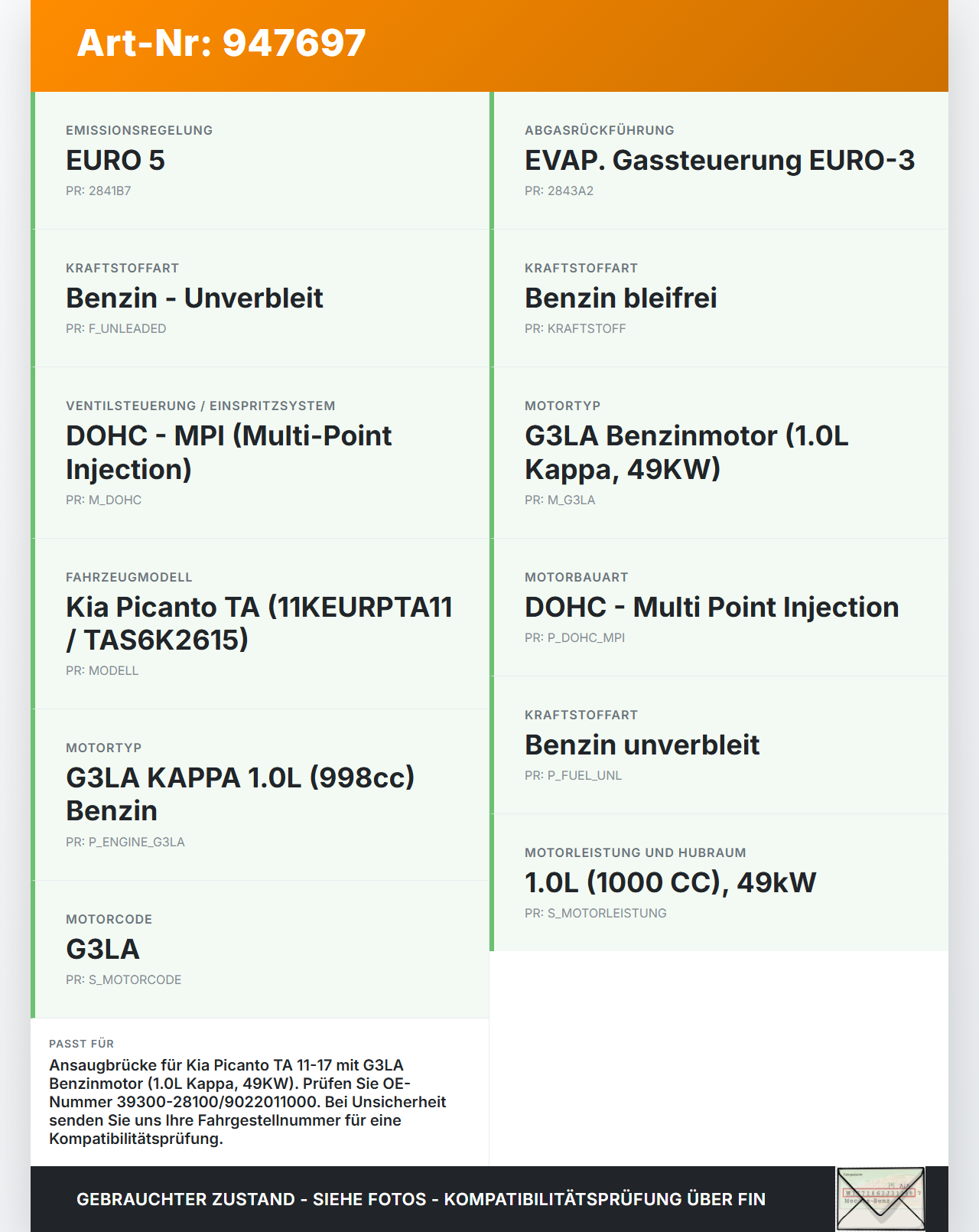 Kia Picanto TA 11-17 0,9 49KW G3LA WJ43 Ansaugbrücke Ansaugkrümmer Kia Picanto TA 11-17 21.04.2011 39300-28100... Vorschau 3