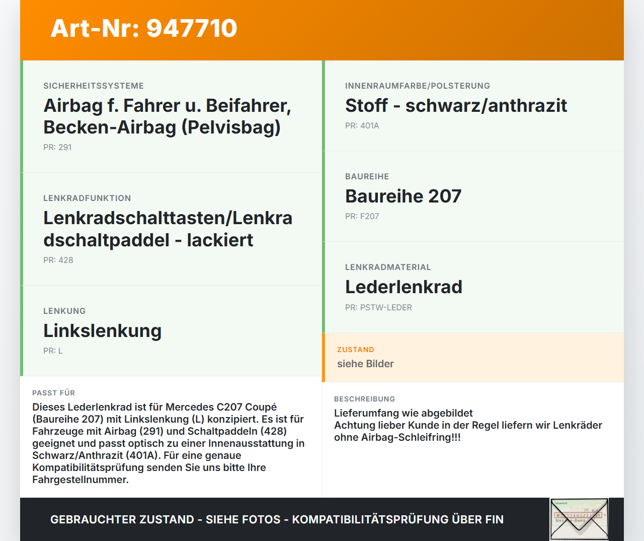 Mercedes C207 E200 13-17 Lenkrad Lederlenkrad 
 Airbaglenkrad Mercedes C207 E200 13-17 16.07.2015 A2184600476... Vorschau 3