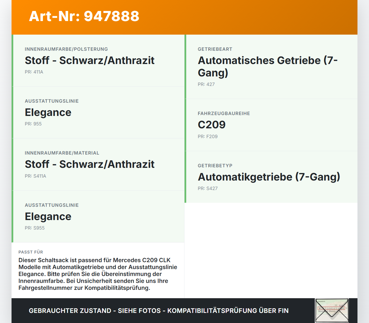 Mercedes C209 CLK 280 05-09 Autom Schaltsack Schaltmanschette vom Schaltknauf Elegenace Mercedes C209 CLK 280 05-09... Vorschau 3