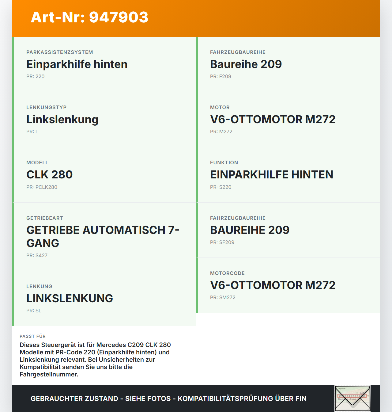 Mercedes C209 CLK 280 05-09 Steuergerät ECU Modul SG Parktronic Einparkhilfe Mercedes C209 CLK 280 05-09 01.12.2006... Vorschau 3