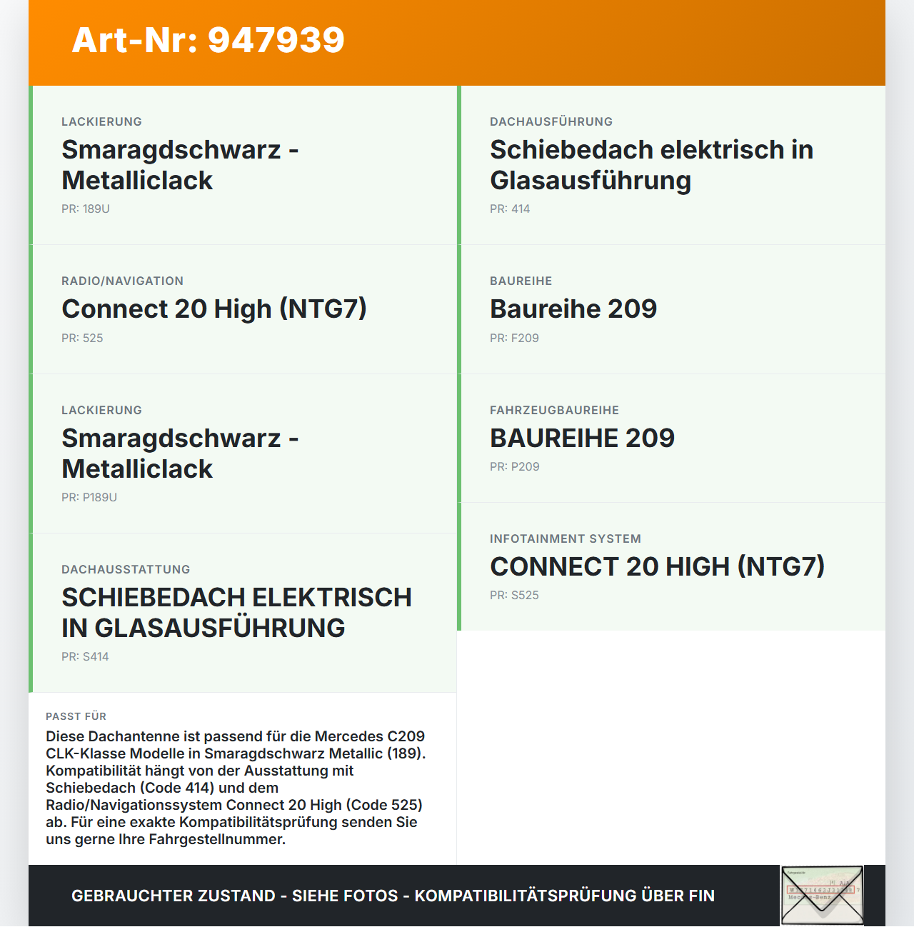 Mercedes C209 CLK 280 05-09 Antenne Dachantenne Mercedes C209 CLK 280 05-09 01.12.2006 A2098201575 gebraucht Vorschau 3