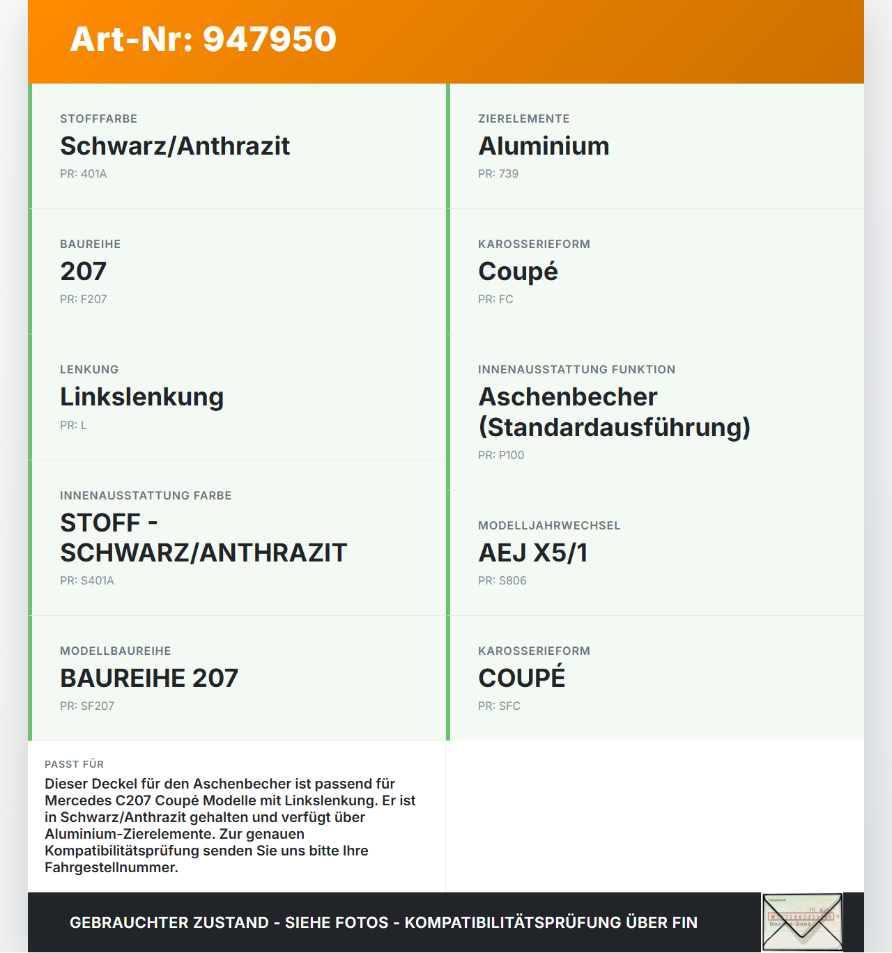 Mercedes C207 E200 13-17 Deckel für Aschenbecher Ascher Mercedes C207 E200 13-17 16.07.2015 A2074700738 A2074700733... Vorschau 3