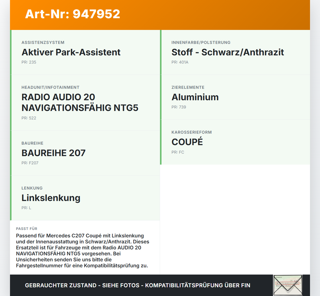 Mercedes C207 E200 13-17 Blende für Armaturenbrett Abdeckung Mercedes C207 E200 13-17 16.07.2015 A2076803089 gebraucht Vorschau 3