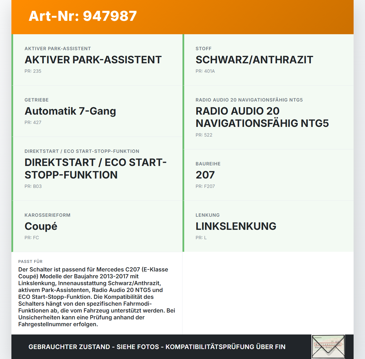 Mercedes C207 E200 13-17 Schalter Modi Mercedes C207 E200 13-17 16.07.2015 A2129051302 A2215000110 gebraucht Vorschau 3