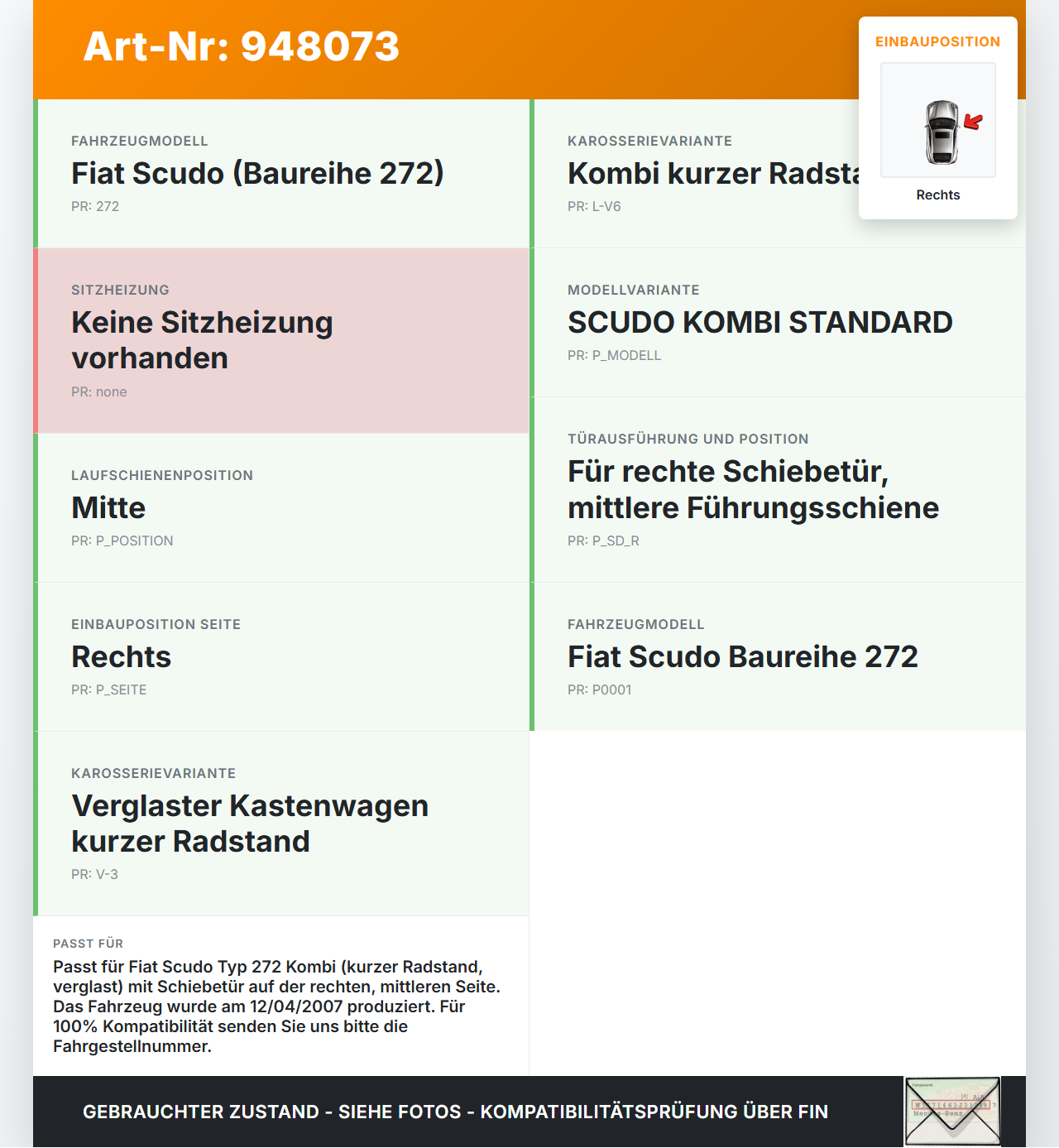 Fiat Scudo 272 07-16 Laufschiene Führungsschiene für Schiebetür Rechts Mitte Fiat Scudo 272 07-16 12.04.2007 gebraucht Vorschau 3