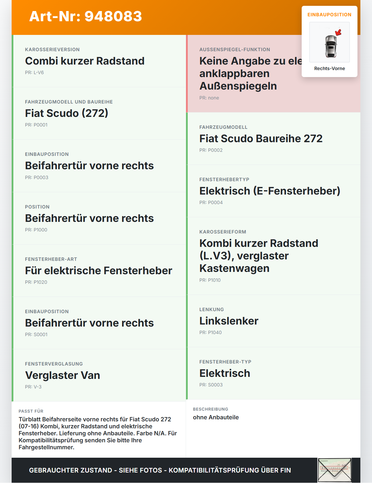 Fiat Scudo 272 07-16 Kurz Tür Beifahrertür Rechts Vorne Fiat Scudo 272 07-16 12.04.2007 gebraucht Vorschau 3