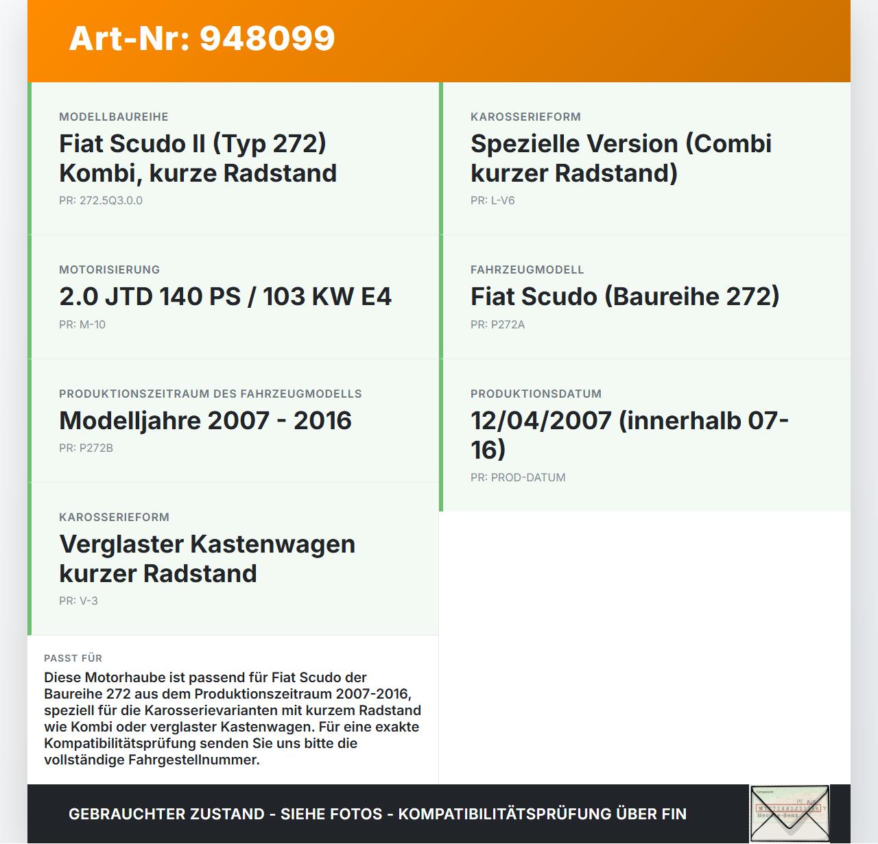 Fiat Scudo 272 07-16 Motorhaube Frontklappe Haube Fiat Scudo 272 07-16 12.04.2007 1608371780 gebraucht Vorschau 3
