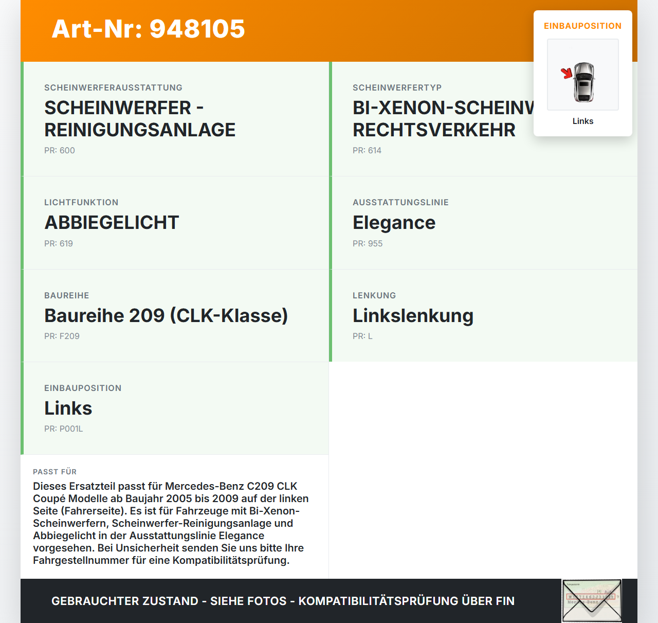 Mercedes C209 CLK 280 05-09 Coupe Halter Träger Führung Aufnahme für Scheinwerfer Frontmaske Links Mercedes C209... Vorschau 3