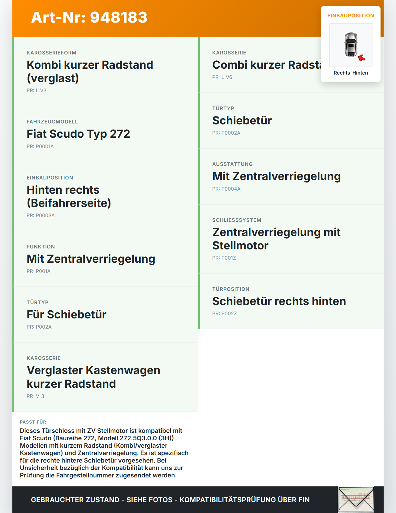 Fiat Scudo 272 07-16 Kurz Türschloss m. ZV Stellmotor Schiebetür Rechts Hinten Fiat Scudo 272 07-16 12.04.2007... Vorschau 3