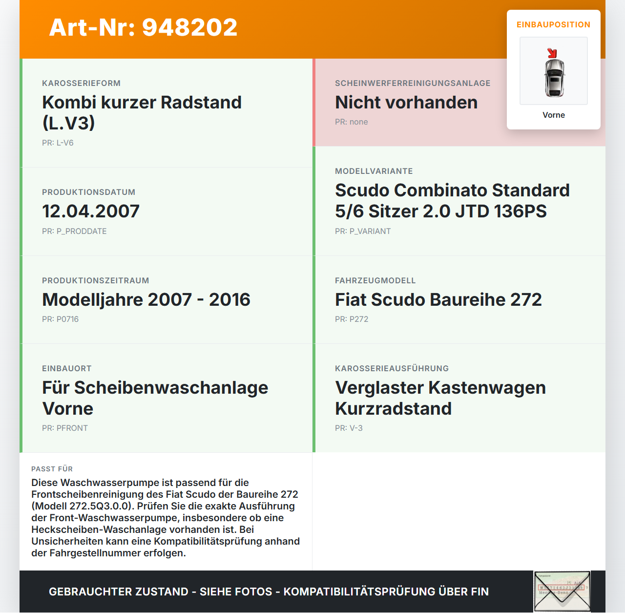 Fiat Scudo 272 07-16 Waschwasserpumpe Wischwasserpumpe Waschpumpe Vorne Fiat Scudo 272 07-16 12.04.2007 20141014... Vorschau 3