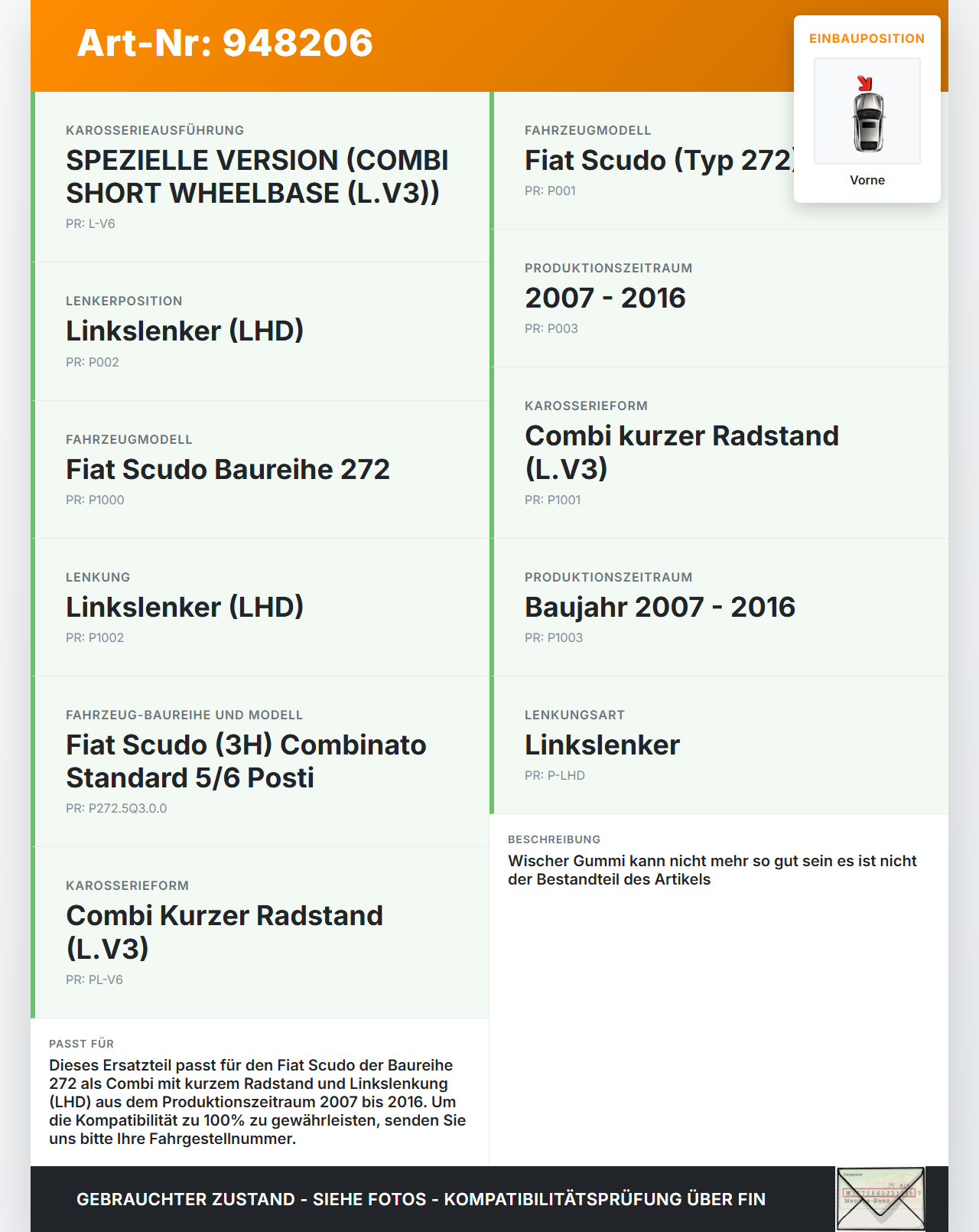 Fiat Scudo 272 07-16 2x Scheibenwischer Wischarm Vorne Fiat Scudo 272 07-16 12.04.2007 gebraucht Vorschau 3