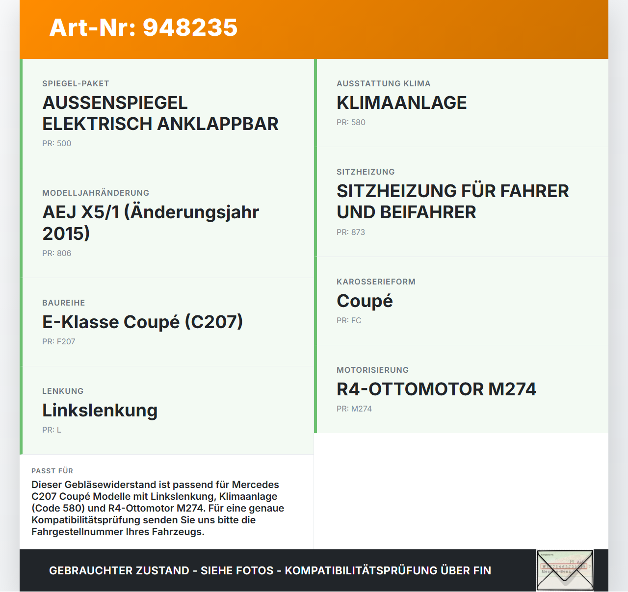 Mercedes C207 E200 13-17 Widerstand Gebläse Lüfter Mercedes C207 E200 13-17 16.07.2015 A2128702110 gebraucht Vorschau 3