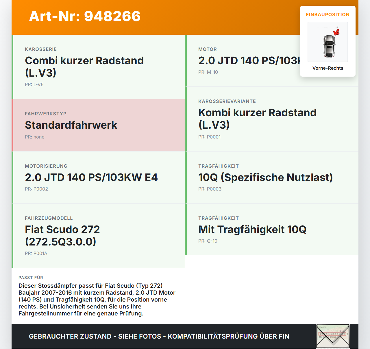 Fiat Scudo 272 07-16 Kurz Stossdämpfer Federbein Vorne Rechts Fiat Scudo 272 07-16 12.04.2007 gebraucht Vorschau 3