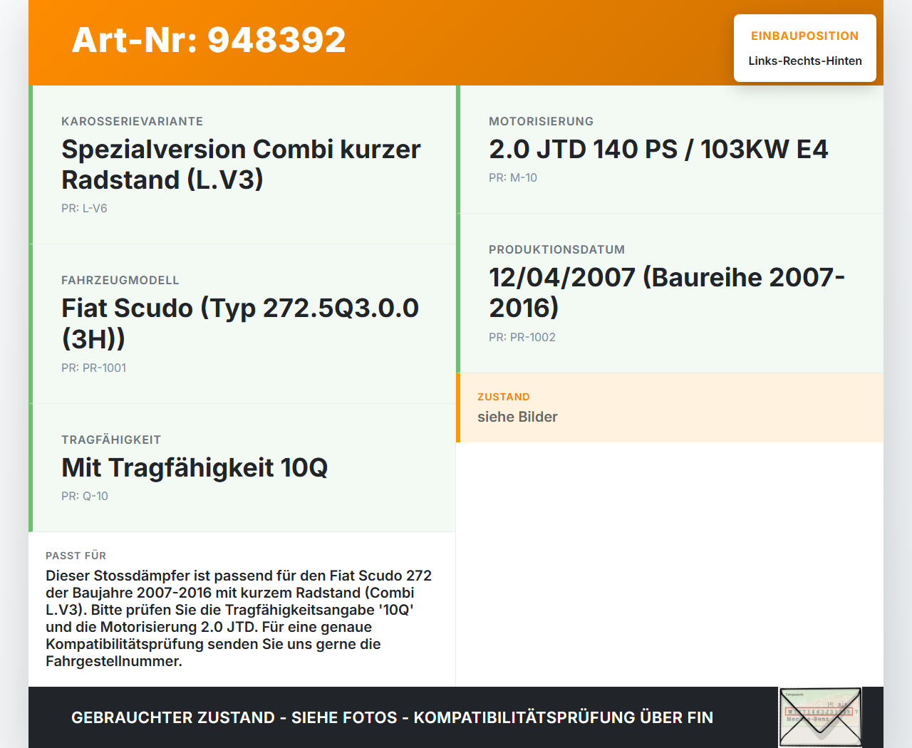 Fiat Scudo 272 07-16 Kurz Stossdämpfer Links Rechts Hinten Fiat Scudo 272 07-16 12.04.2007 gebraucht Vorschau 3