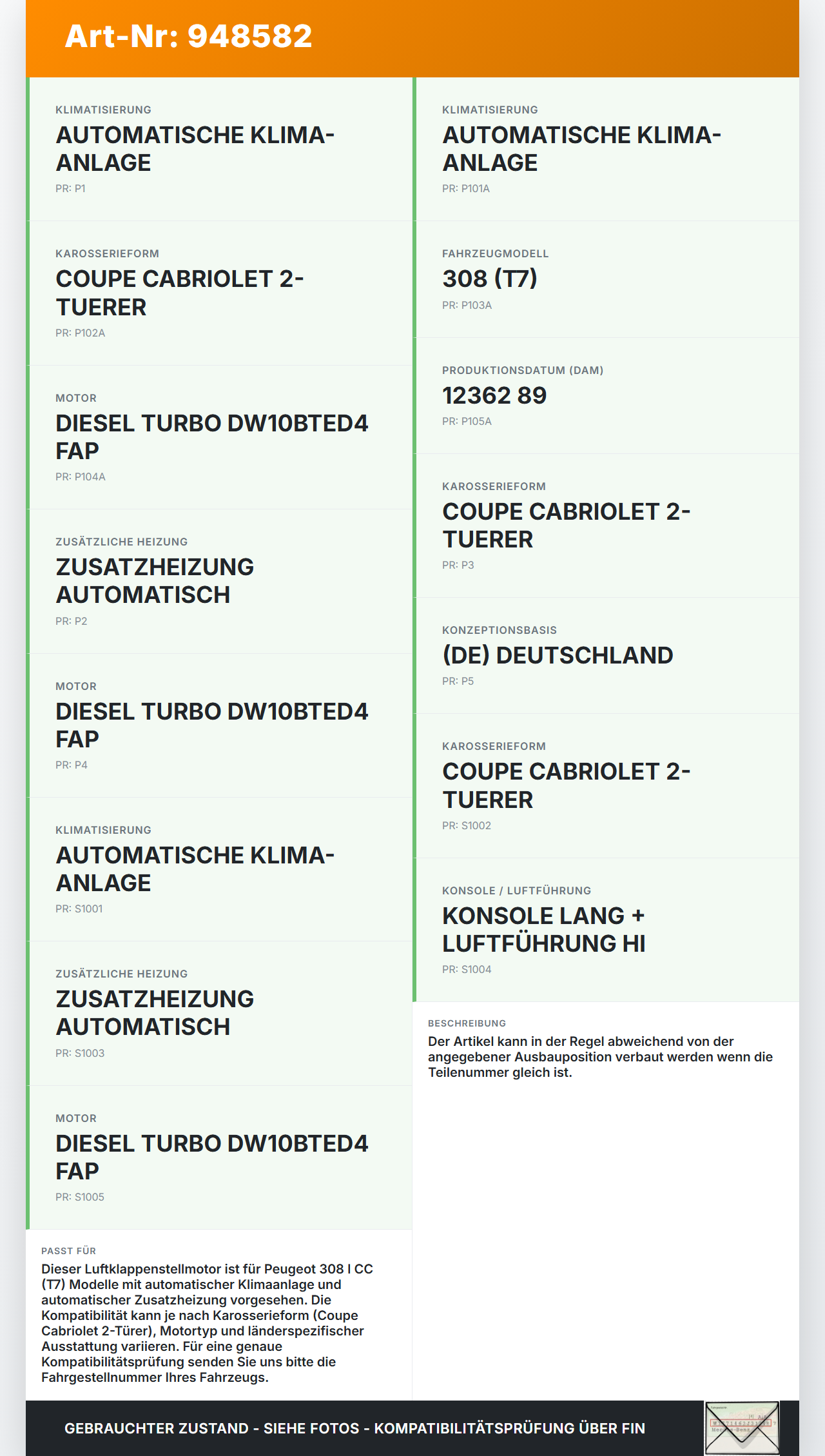 Peugeot 308 I CC T7 07-11 Luftklappenstellmotor Stellmotor Pos.1 Peugeot 308 I CC T7 07-11 29.09.2010 gebraucht Vorschau 3