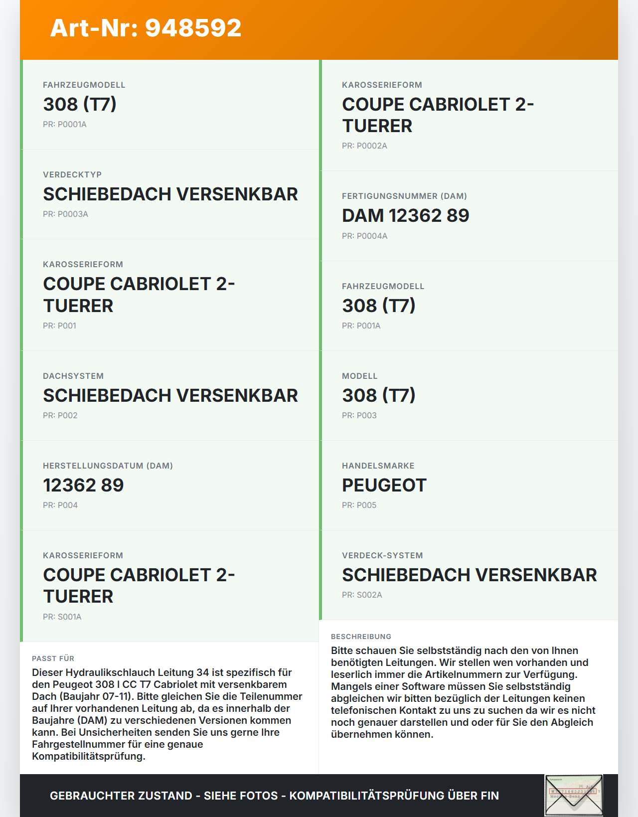 Peugeot 308 I CC T7 07-11 Cabriolet Hydraulik Schlauch Leitung 34 für Verdeck Peugeot 308 I CC T7 07-11 29.09.2010... Vorschau 3