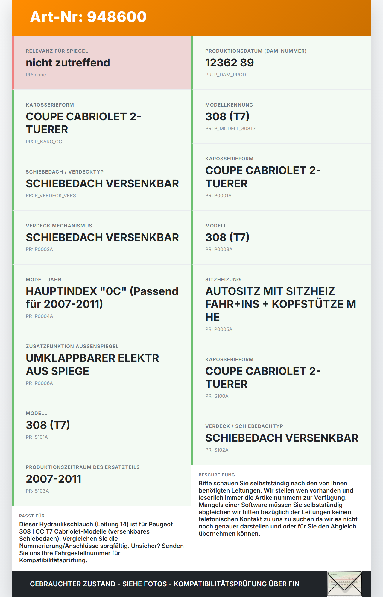 Peugeot 308 I CC T7 07-11 Cabriolet Hydraulik Schlauch Leitung 14 für Verdeck Peugeot 308 I CC T7 07-11 29.09.2010... Vorschau 3