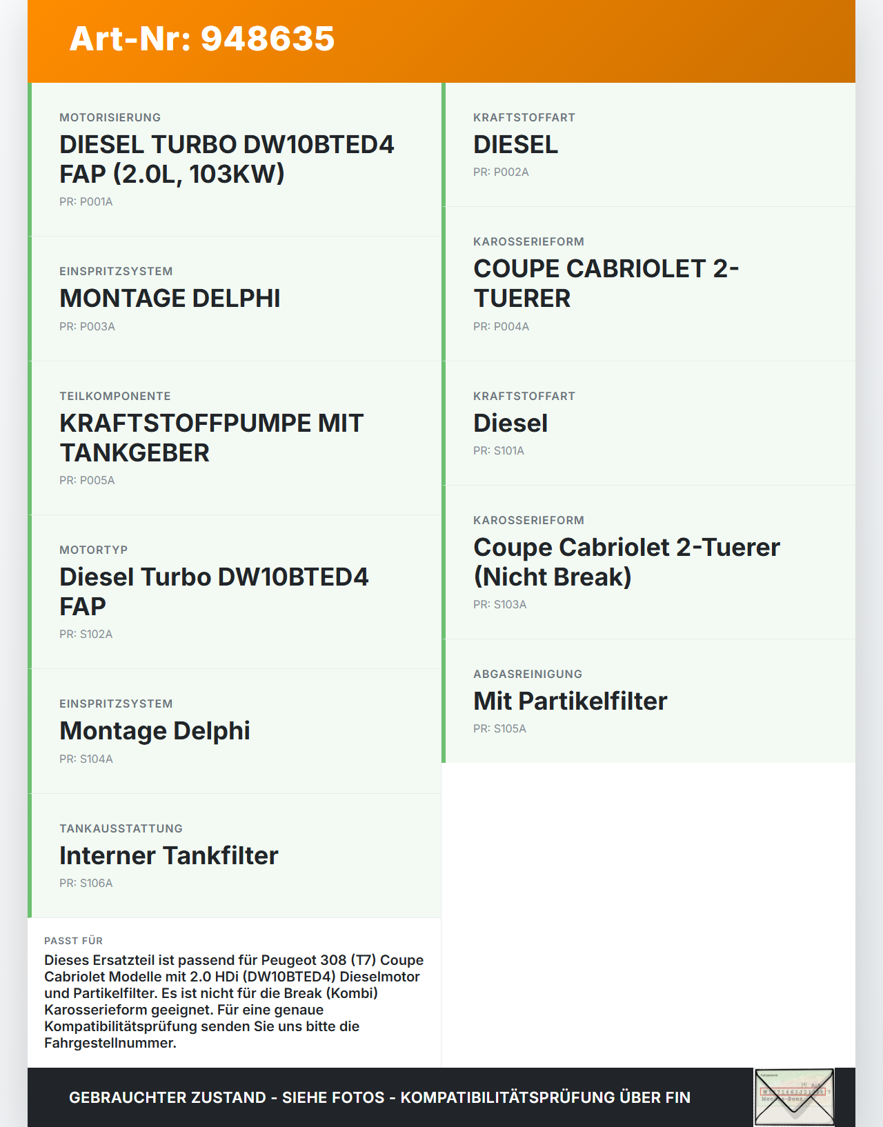 Peugeot 308 I CC T7 07-11 HDi 2,0 103KW Kraftstoffpumpe Kraftstoff Förderpumpe Tankgeber Peugeot 308 I CC T7 07-11... Vorschau 3
