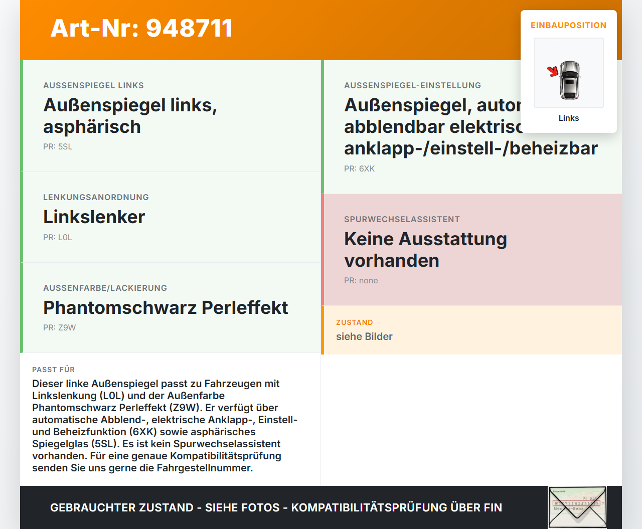 Audi A6 4F C6 05-08 Spiegel Aussenspiegel Links Schwarz Audi A6 4F C6 05-08 11.01.2005 4F1858531K gebraucht Vorschau 3
