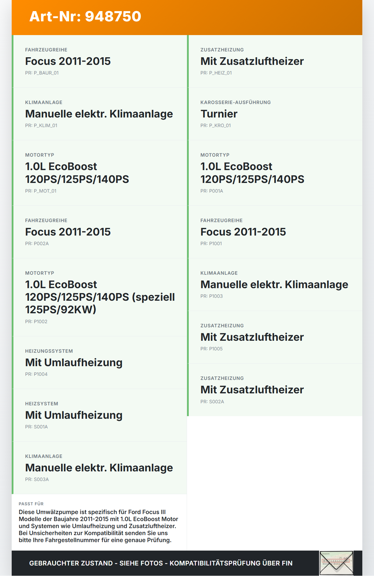 Ford Focus III 11-15 1,0 92KW Umwelzpumpe Heizung Pumpe Ford Focus III 11-15 04.04.2014 CM5G-8C419-AA gebraucht Vorschau 3