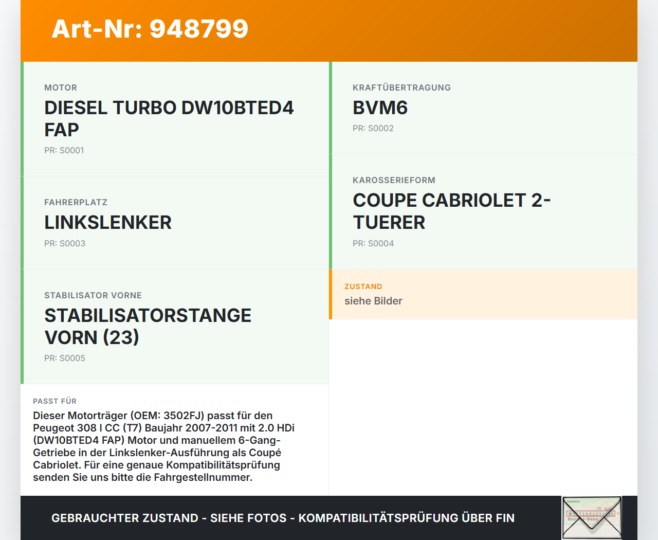 Peugeot 308 I CC T7 07-11 HDi 2,0 103KW Vorderachse Motorträger Motorhalter Achsträger Peugeot 308 I CC T7 07-11... Vorschau 3