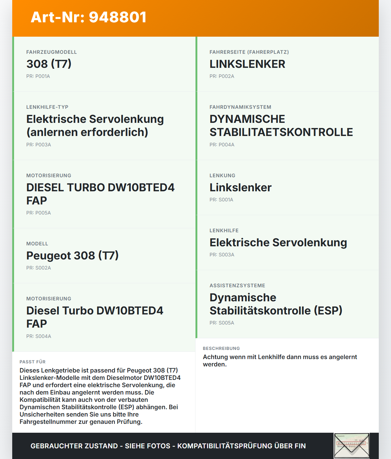 Peugeot 308 I CC T7 07-11 Lenkgetriebe Servolenkung Peugeot 308 I CC T7 07-11 29.09.2010 gebraucht Vorschau 3