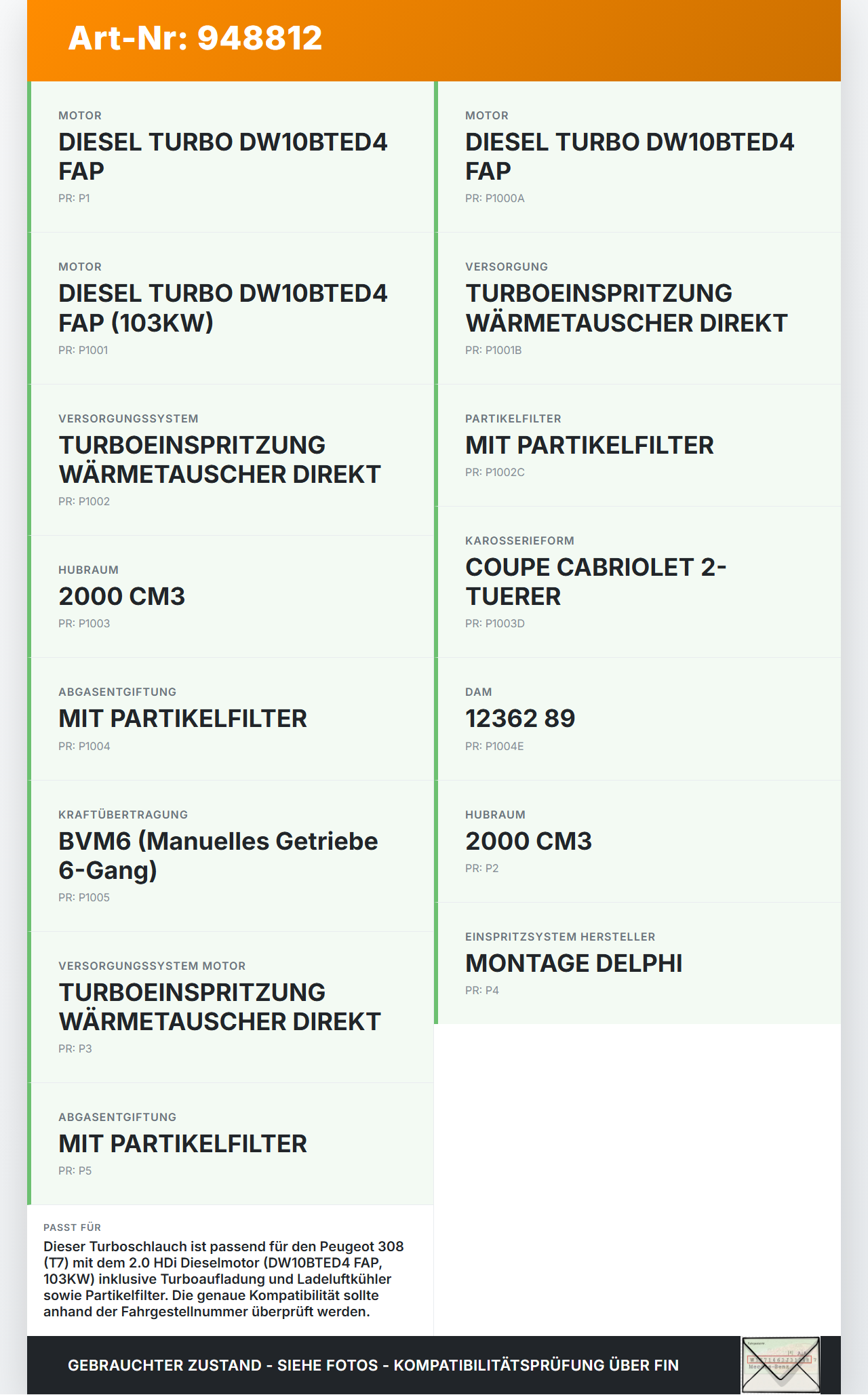 Peugeot 308 I CC T7 07-11 HDi 2,0 103KW Turboschlauch Ladeluftschlauch Schlauch Peugeot 308 I CC T7 07-11... Vorschau 3