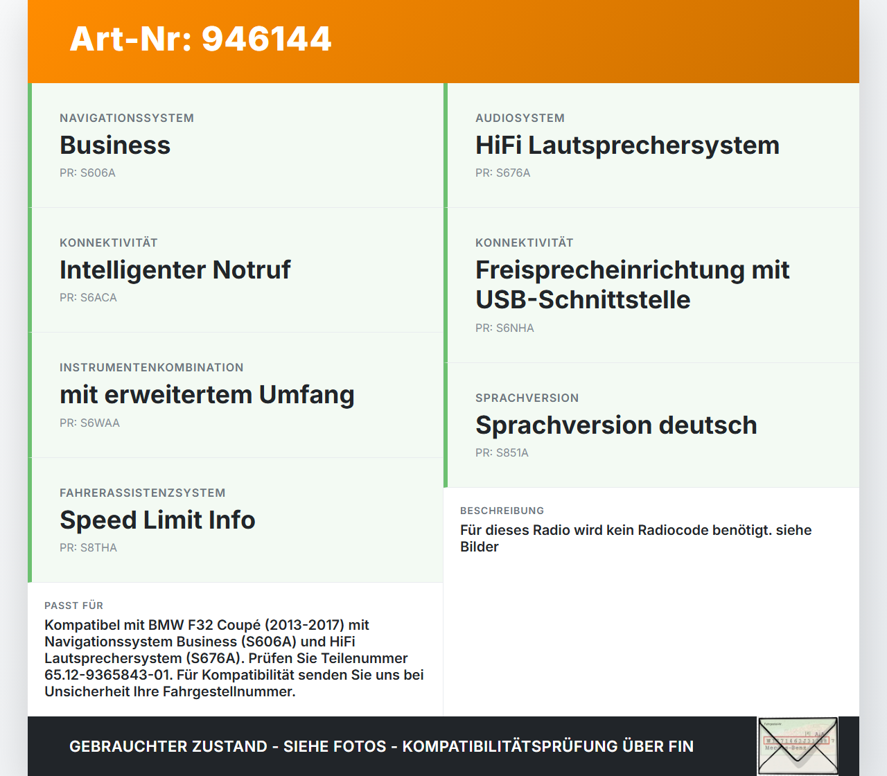 BMW F32 420d 13-17 Navigationssystem Navi BMW F32 420d 13-17 29.04.2014 9381311 65129381311 9365843... Vorschau 3