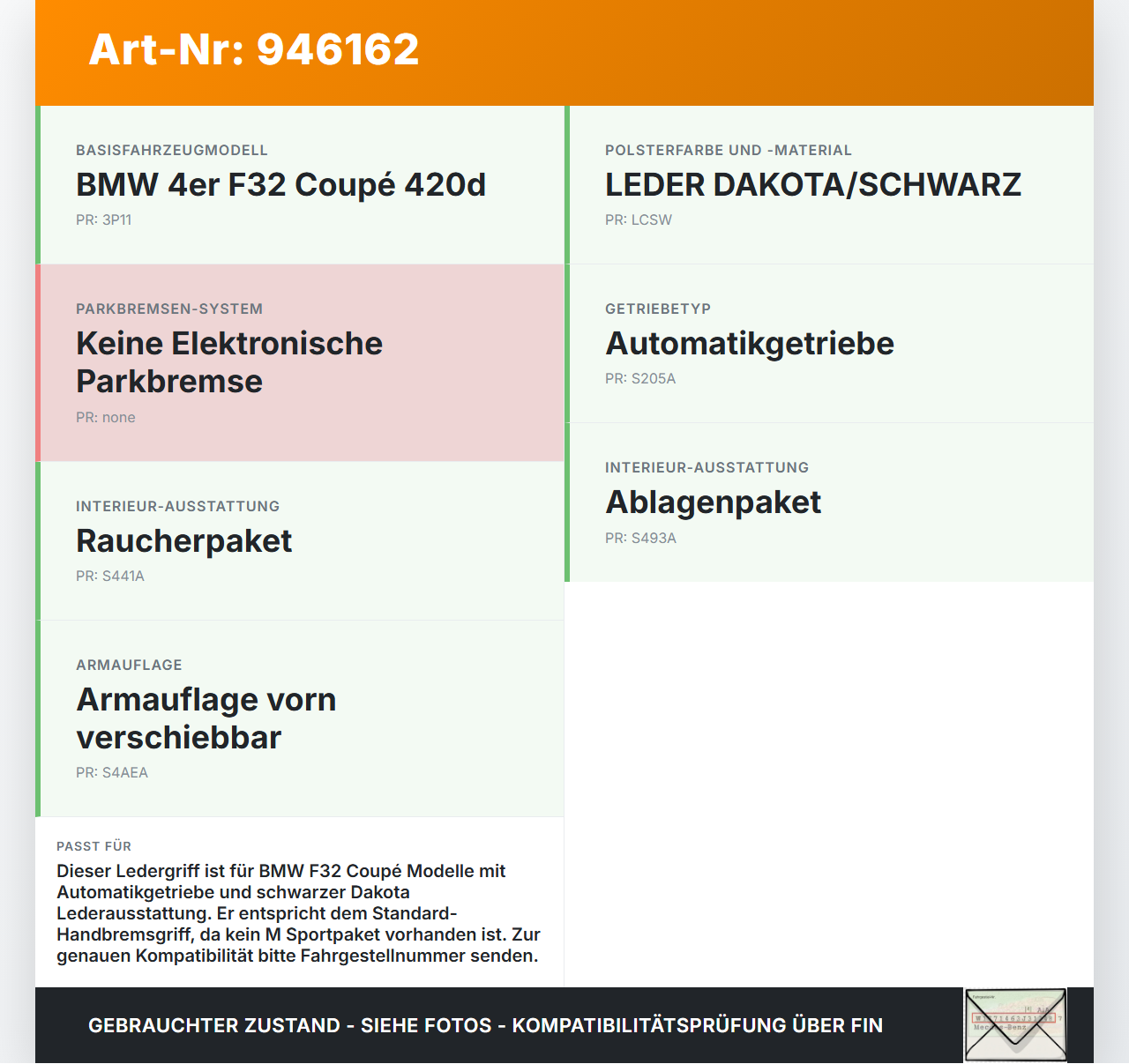 BMW F32 420d 13-17 Ledergriff für Handbremshebel Handbremse Bremshebel BMW F32 420d 13-17 29.04.2014 6795090... Vorschau 3