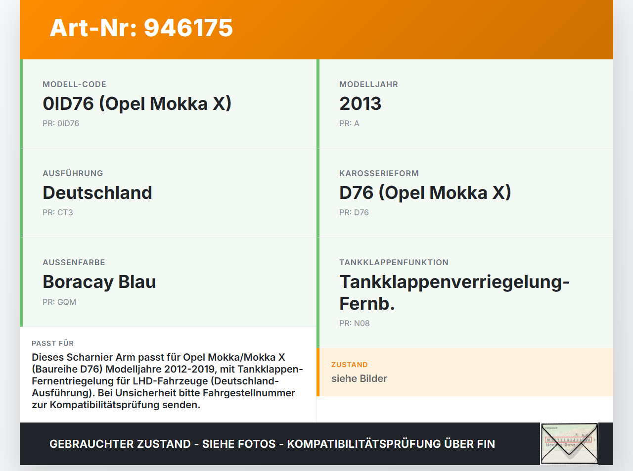 Opel Mokka X 12-19 Scharnier Arm für Tankdeckel Tankklappe GQM Opel Mokka X 12-19 01.03.2013 95147032 gebraucht Vorschau 3