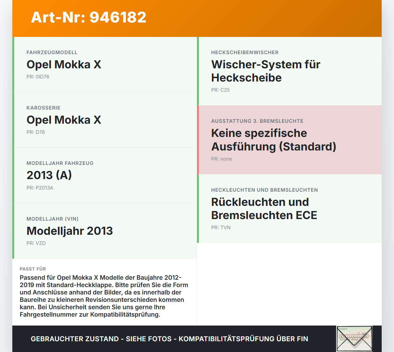 Opel Mokka X 12-19 Bremslicht 3te Bremsleuchte für Klappe Opel Mokka X 12-19 01.03.2013 95151129 gebraucht Vorschau 3